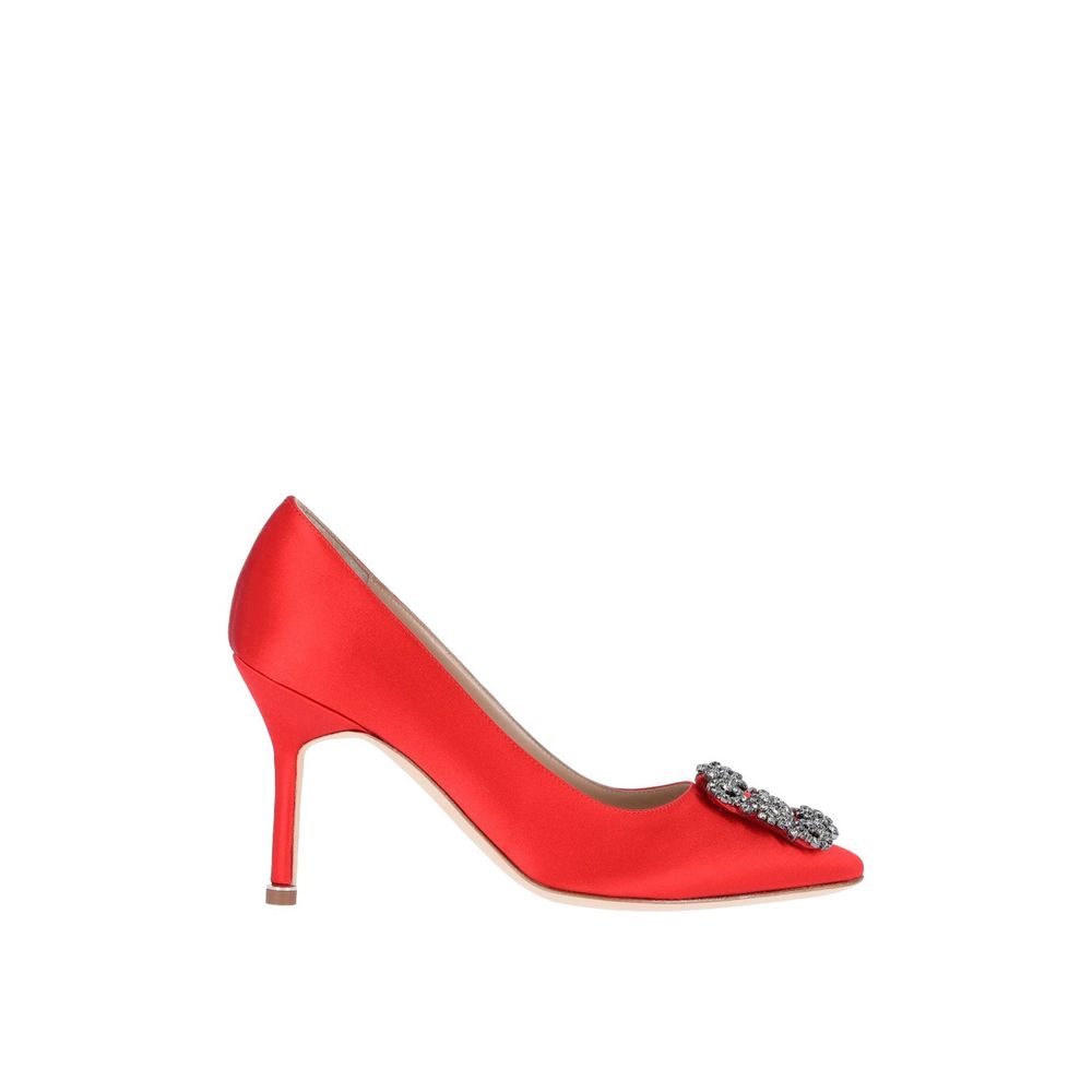 Red Silk High Heel Pumps
