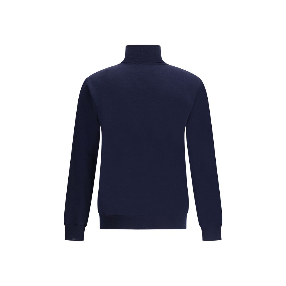 Blue Fleece Wool Turtleneck