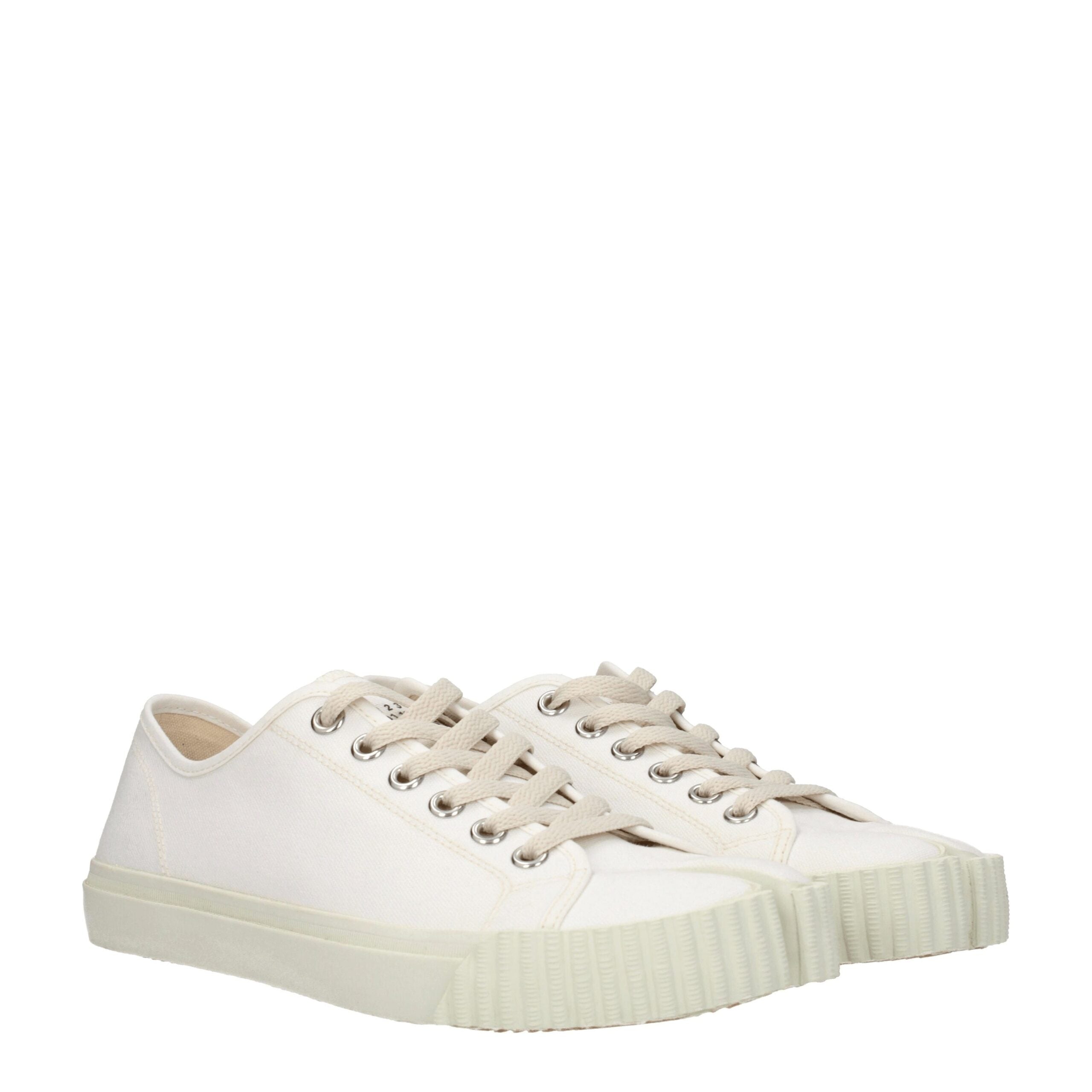 White Fabric Low Top Sneakers