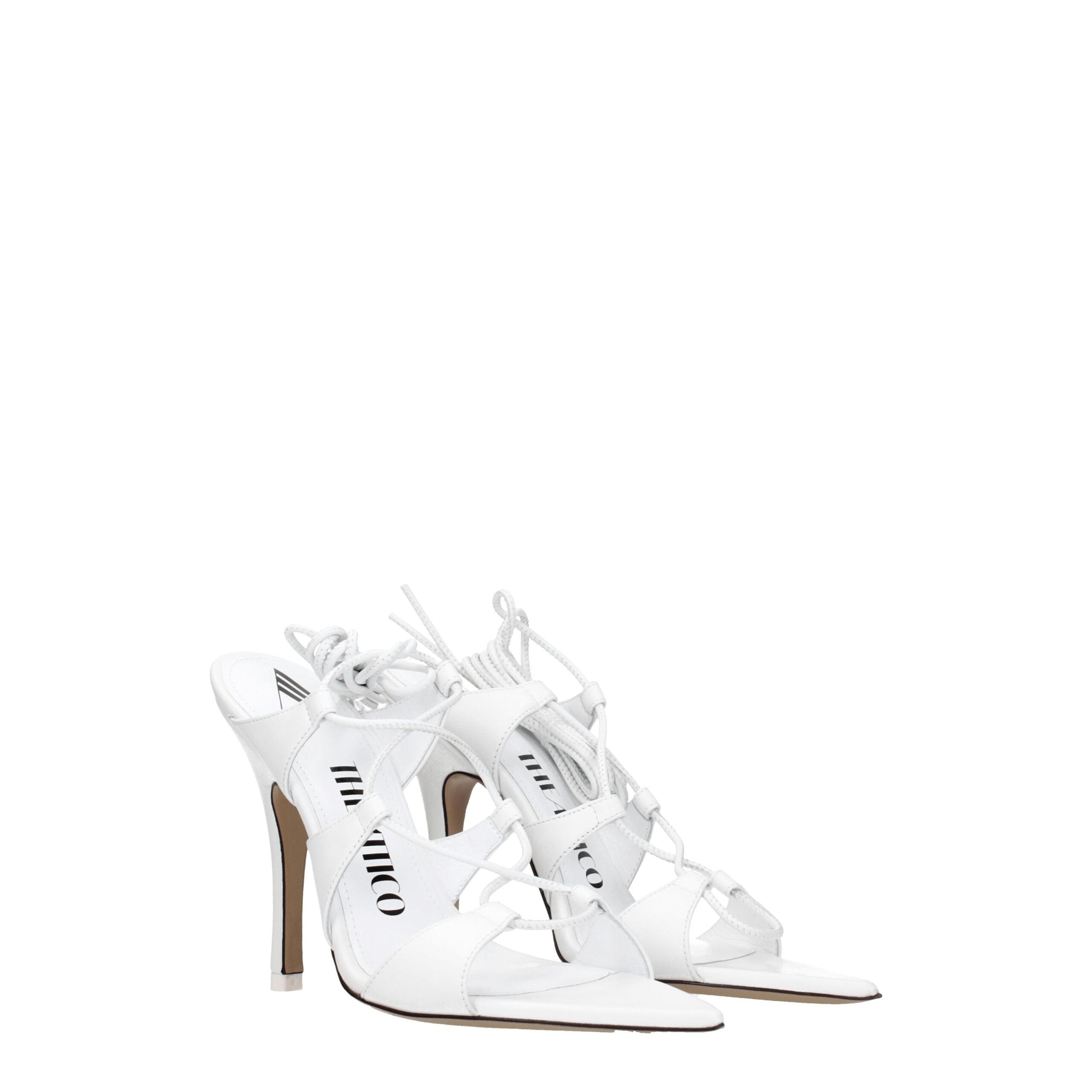White Leather Stiletto Heel Sandals