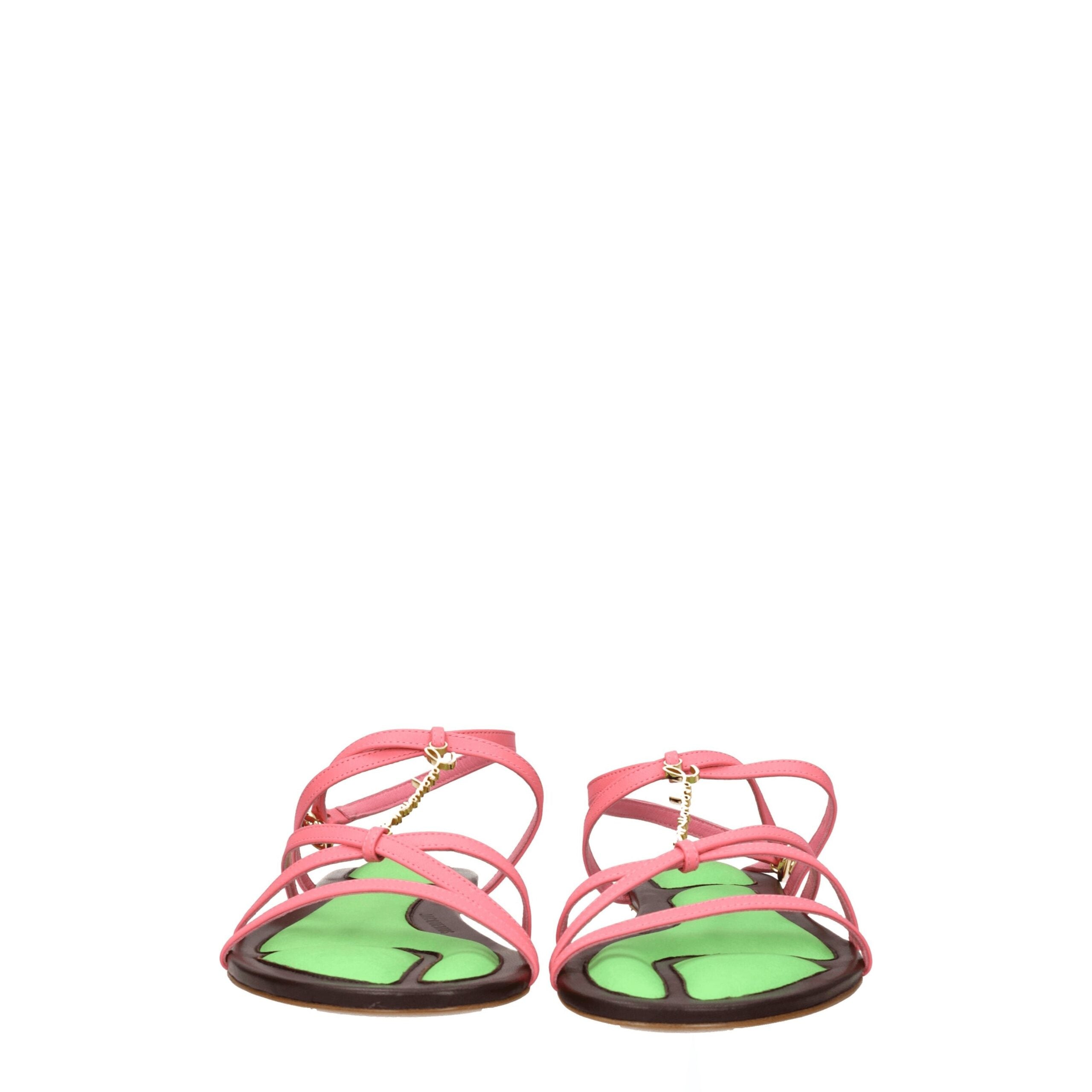 Pink Leather Flat Sandals