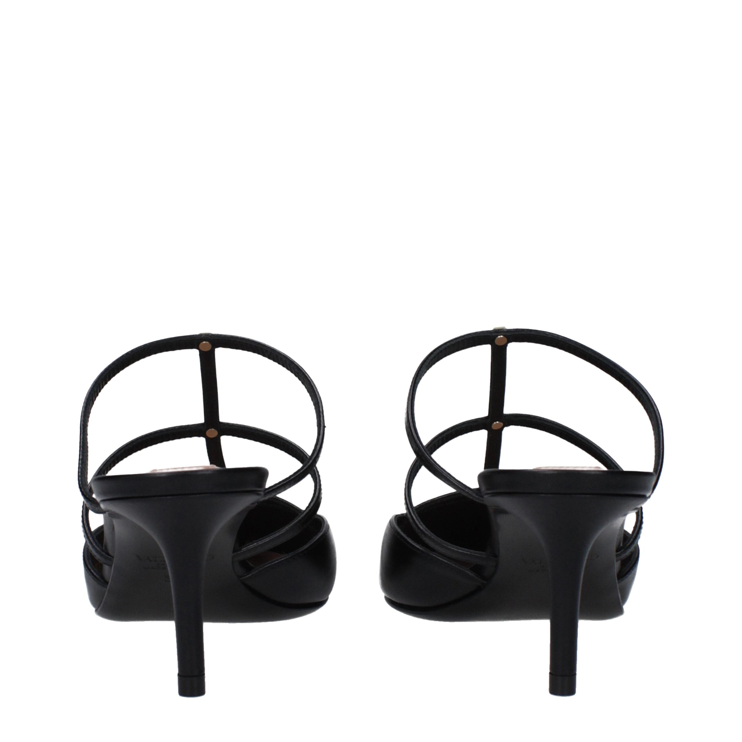 Black Leather Flat Sandals