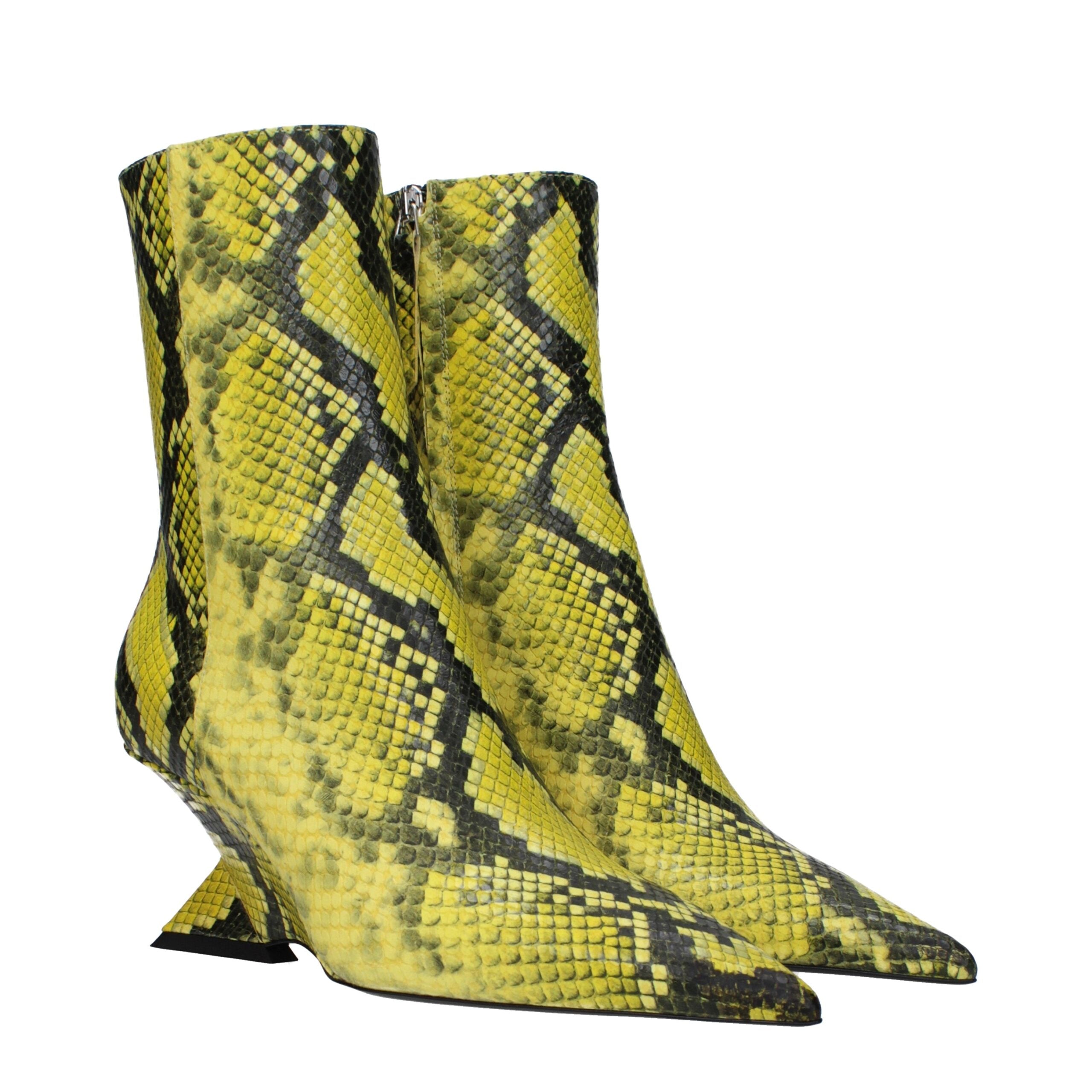 Yellow Leather Ankle Boots