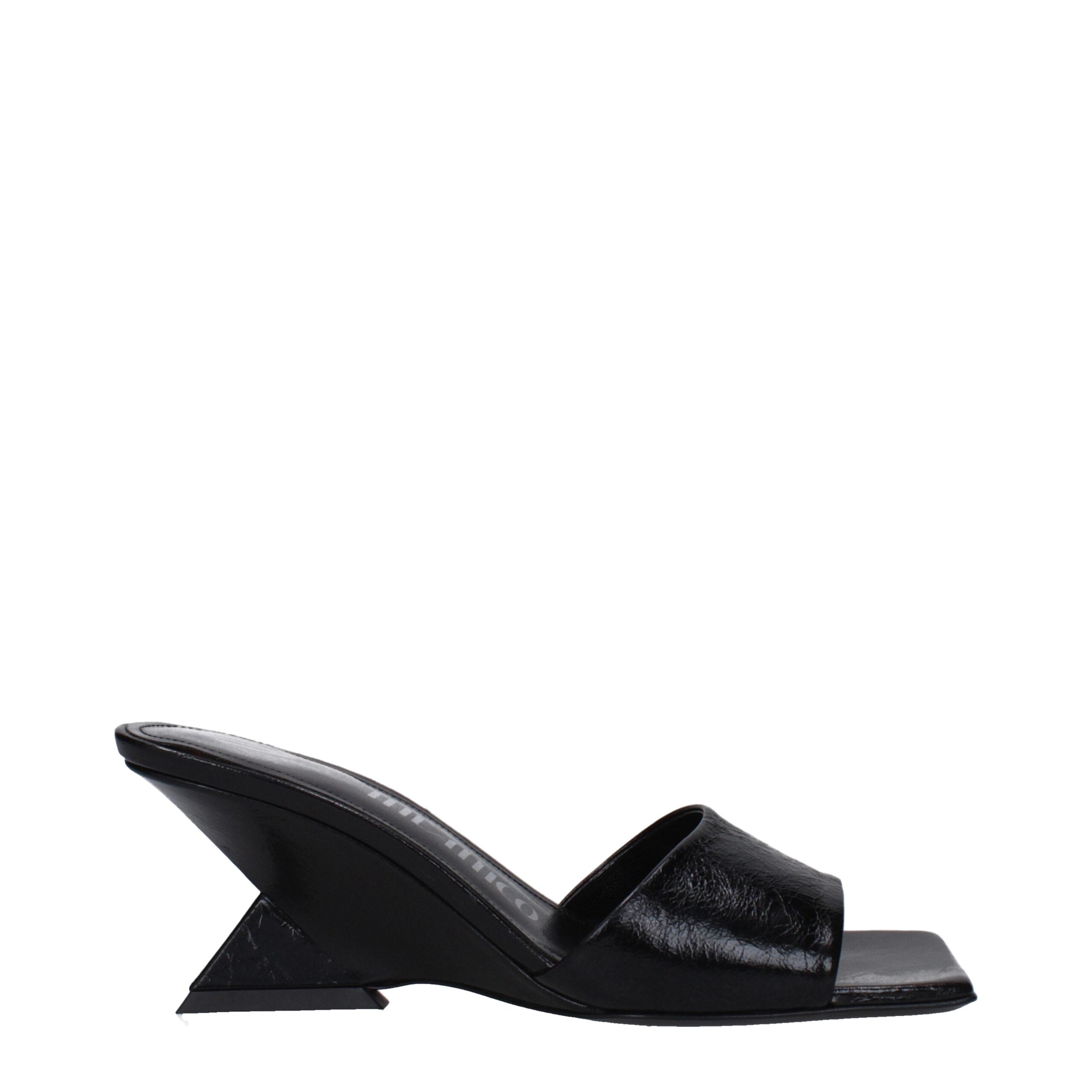 Black Leather Flat Sandals