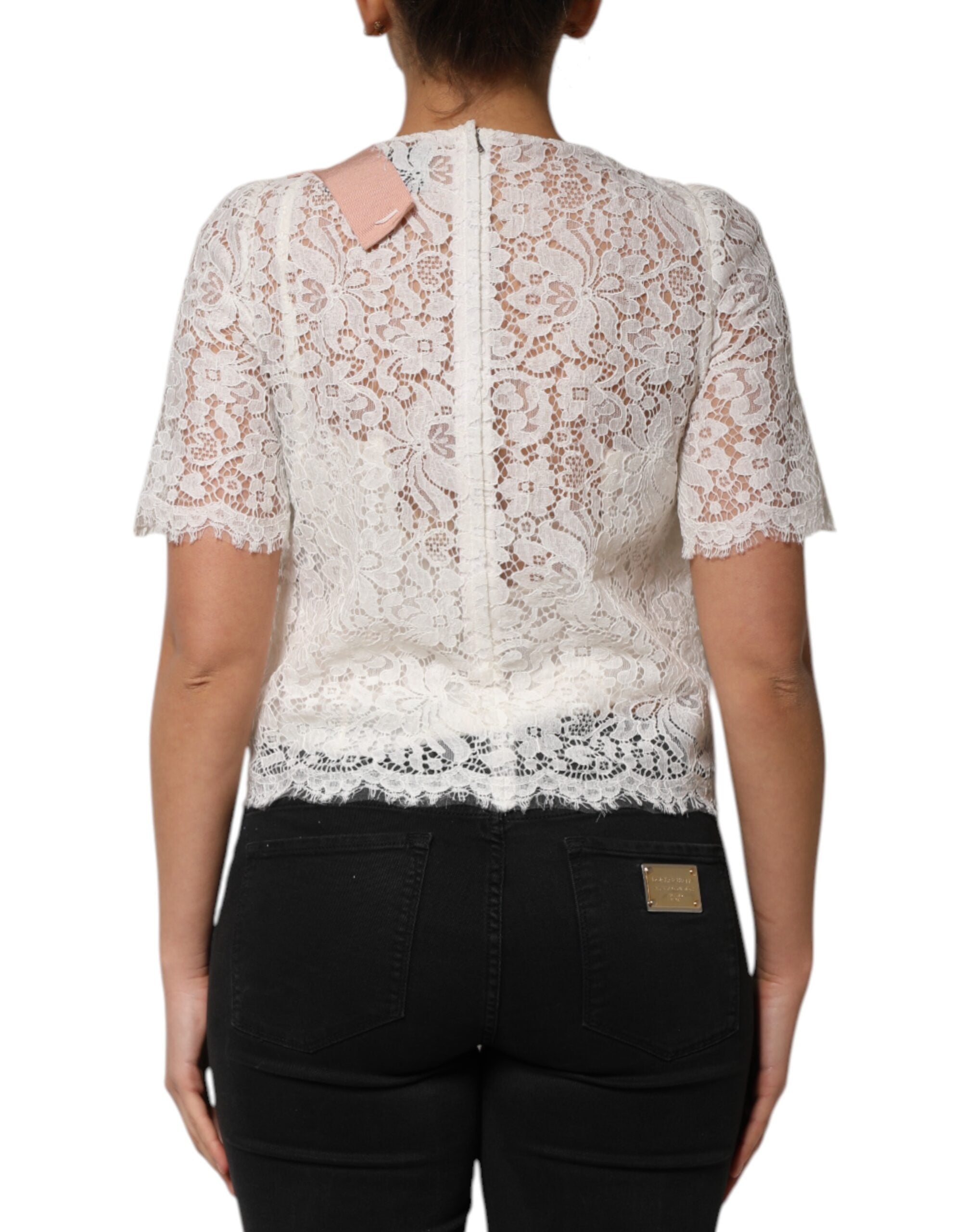 White Floral Lace Short Sleeves Blouse Top