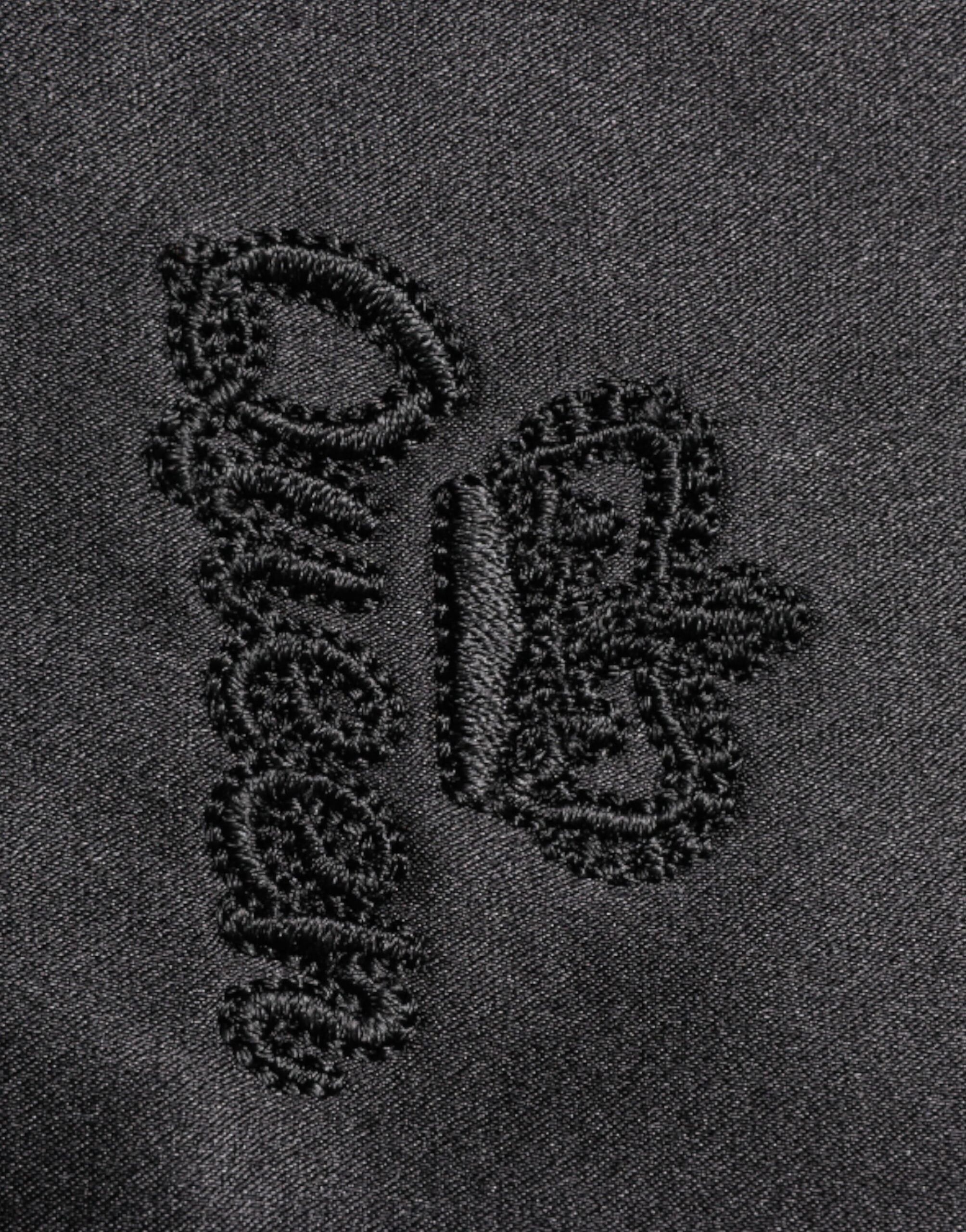 Black Silk Ascot Collared Button Blouse Top