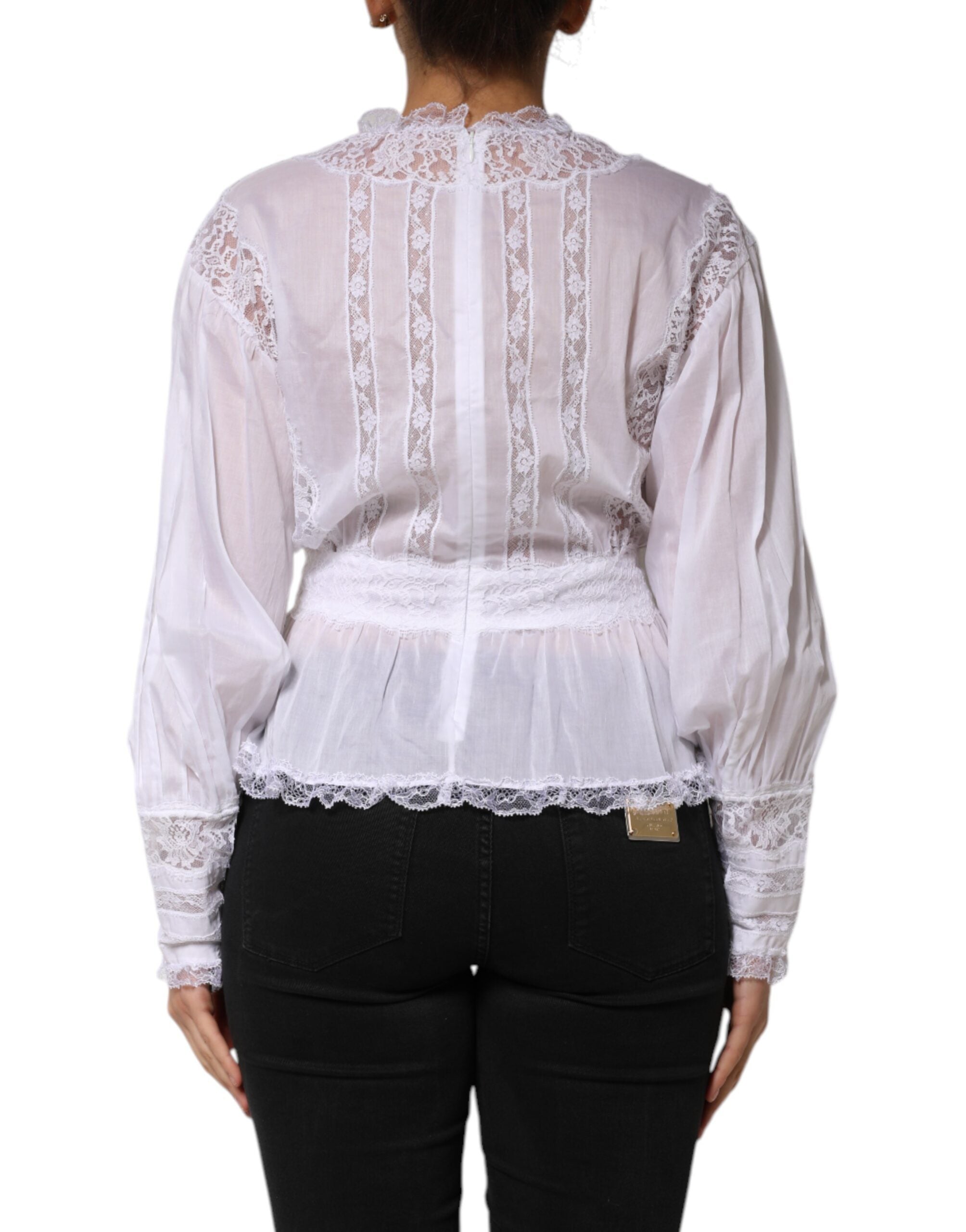 White Cotton Floral Lace Long Sleeves Top
