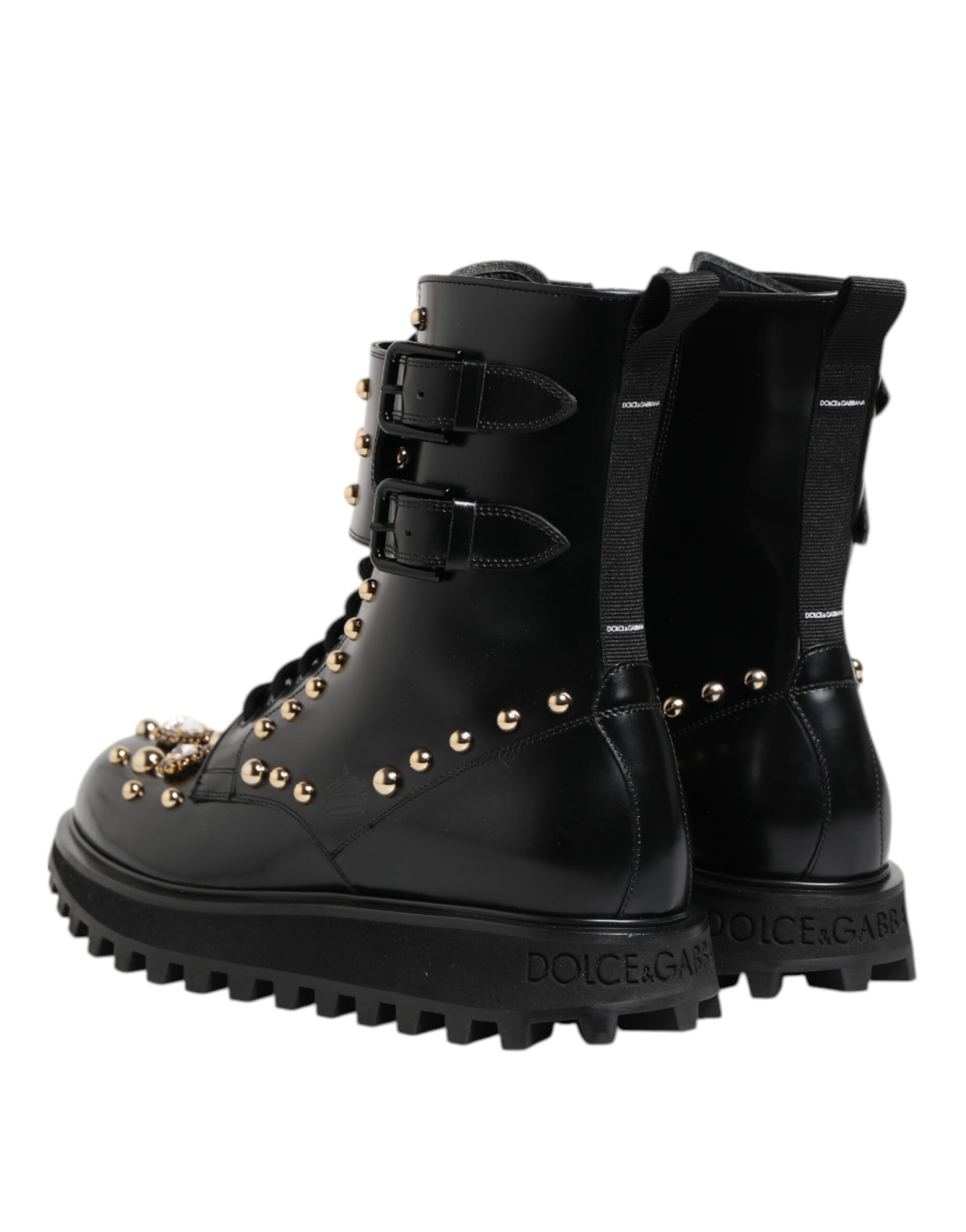 Black Studded Lace Up Mid Calf Boots Shoes