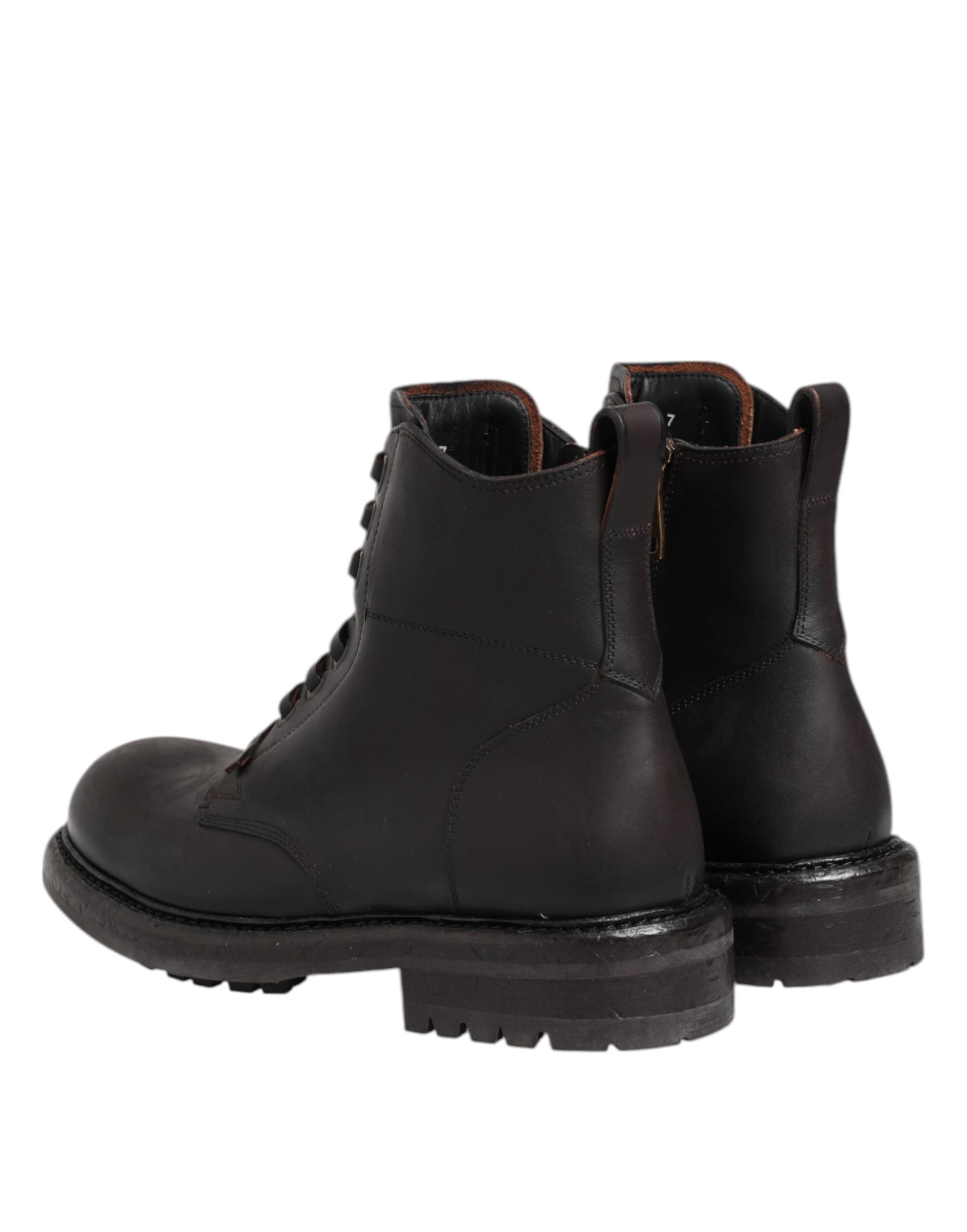 Dark Brown Leather Lace Up Mid Calf Boots Shoes