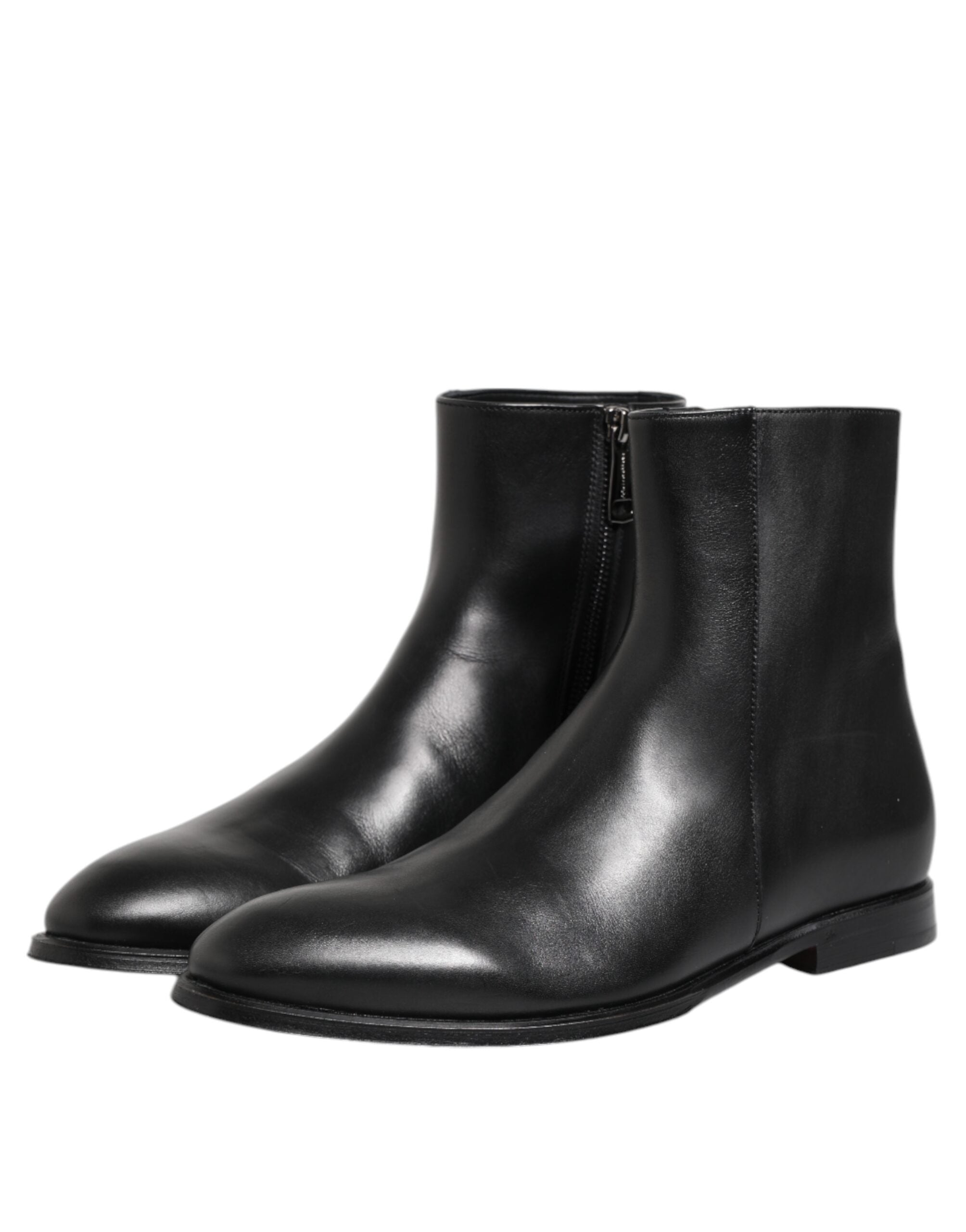 Black Leather Mid Calf Men Boots Shoes