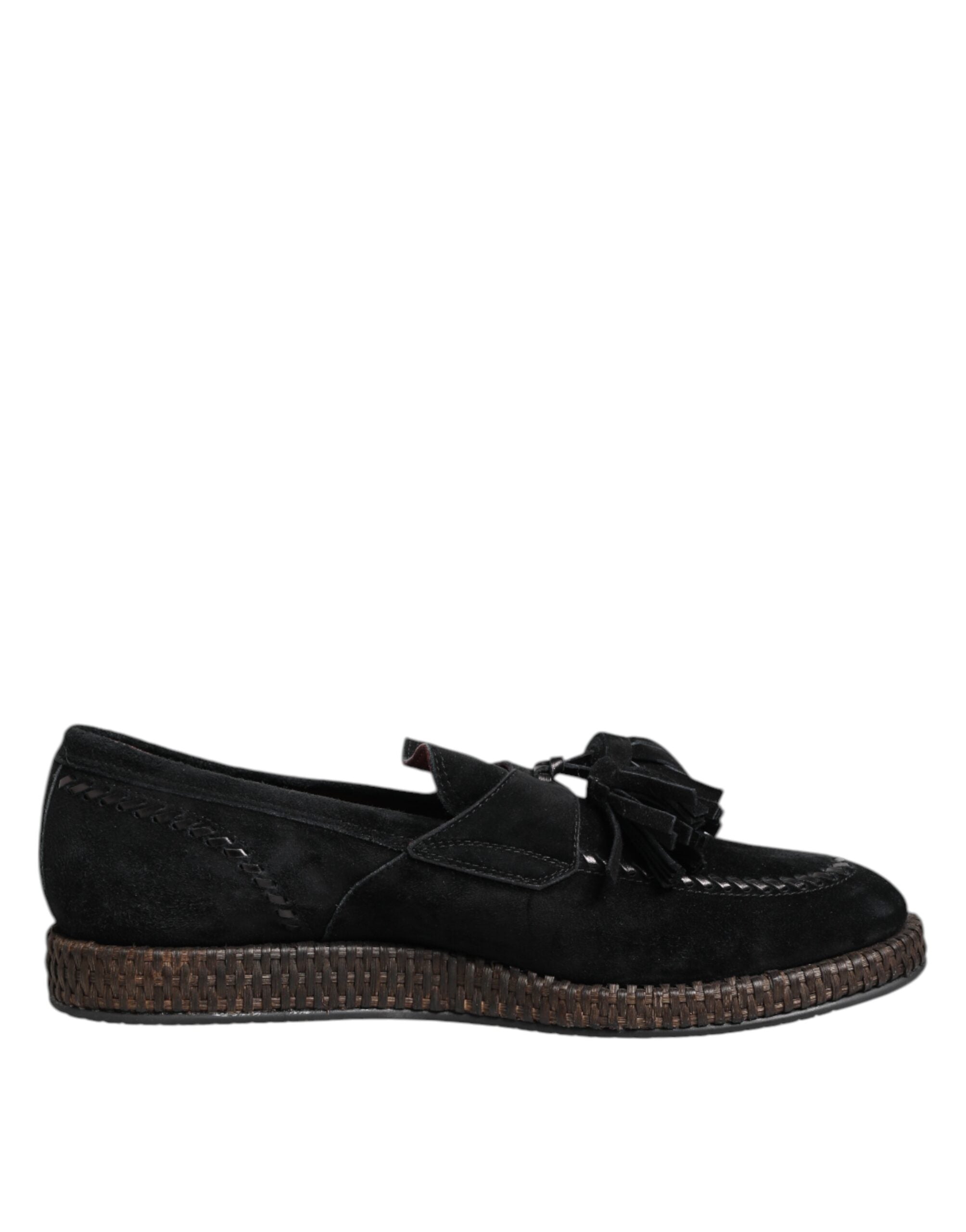 Black Suede Tassel Embellished Loafers Shoes