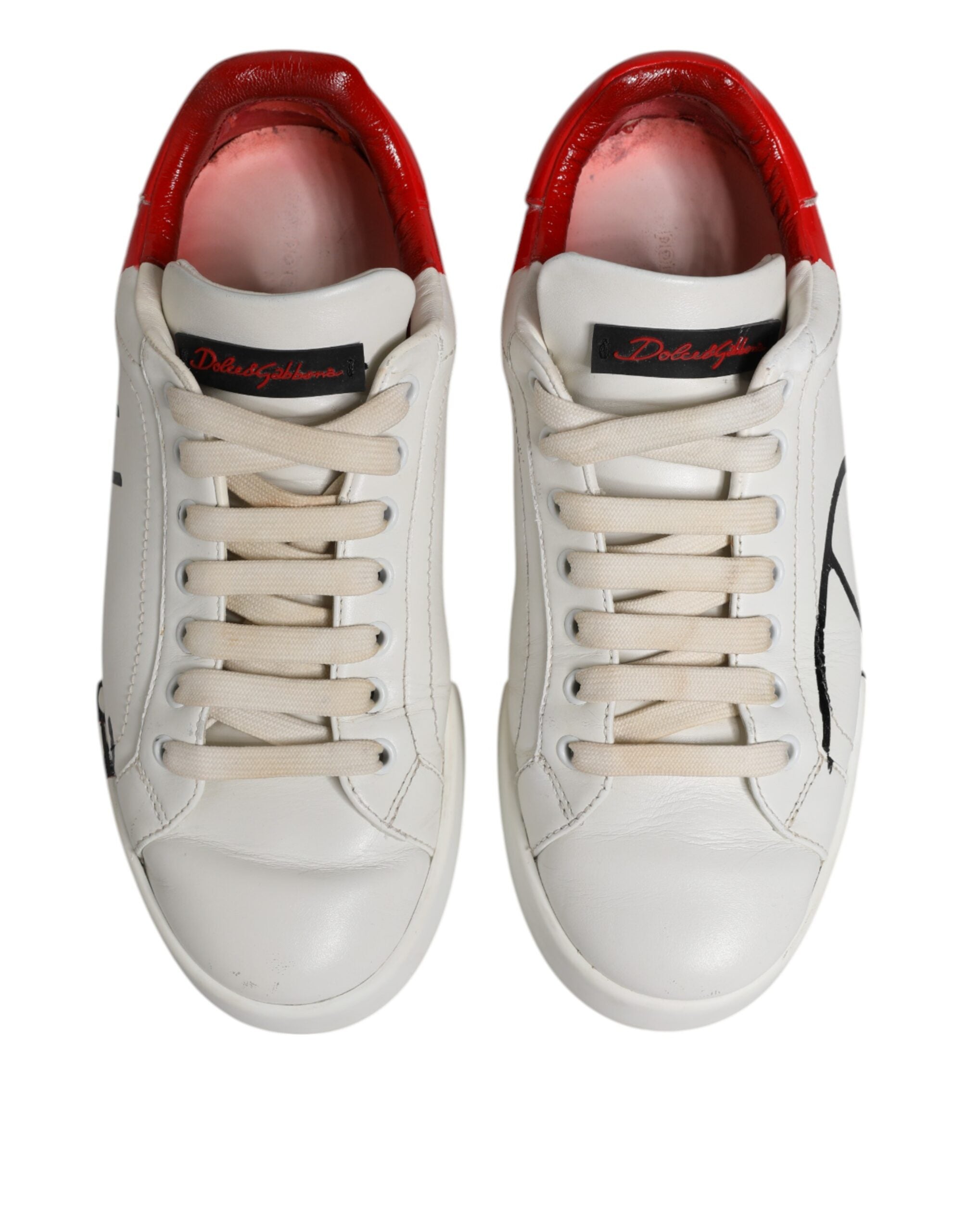 White Red Leather Logo Low Top Sneakers Shoes