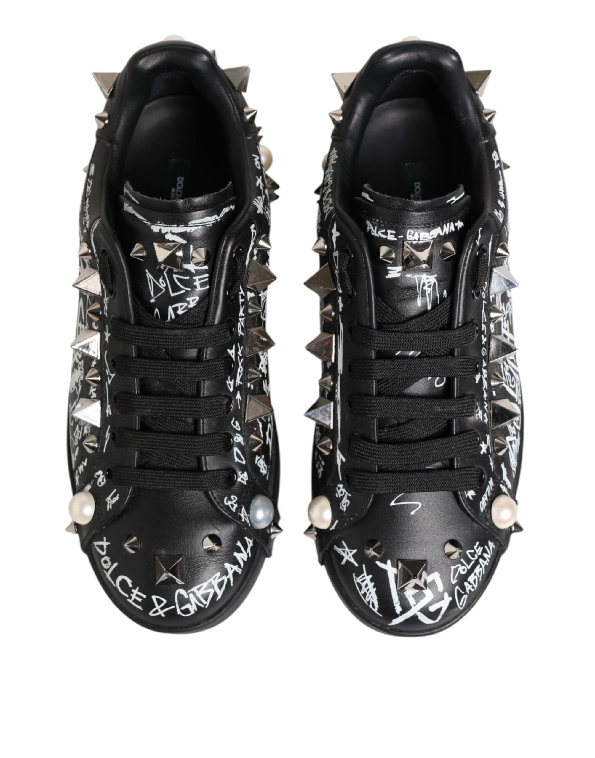 Black Portofino Stud Embellished Sneakers Shoes