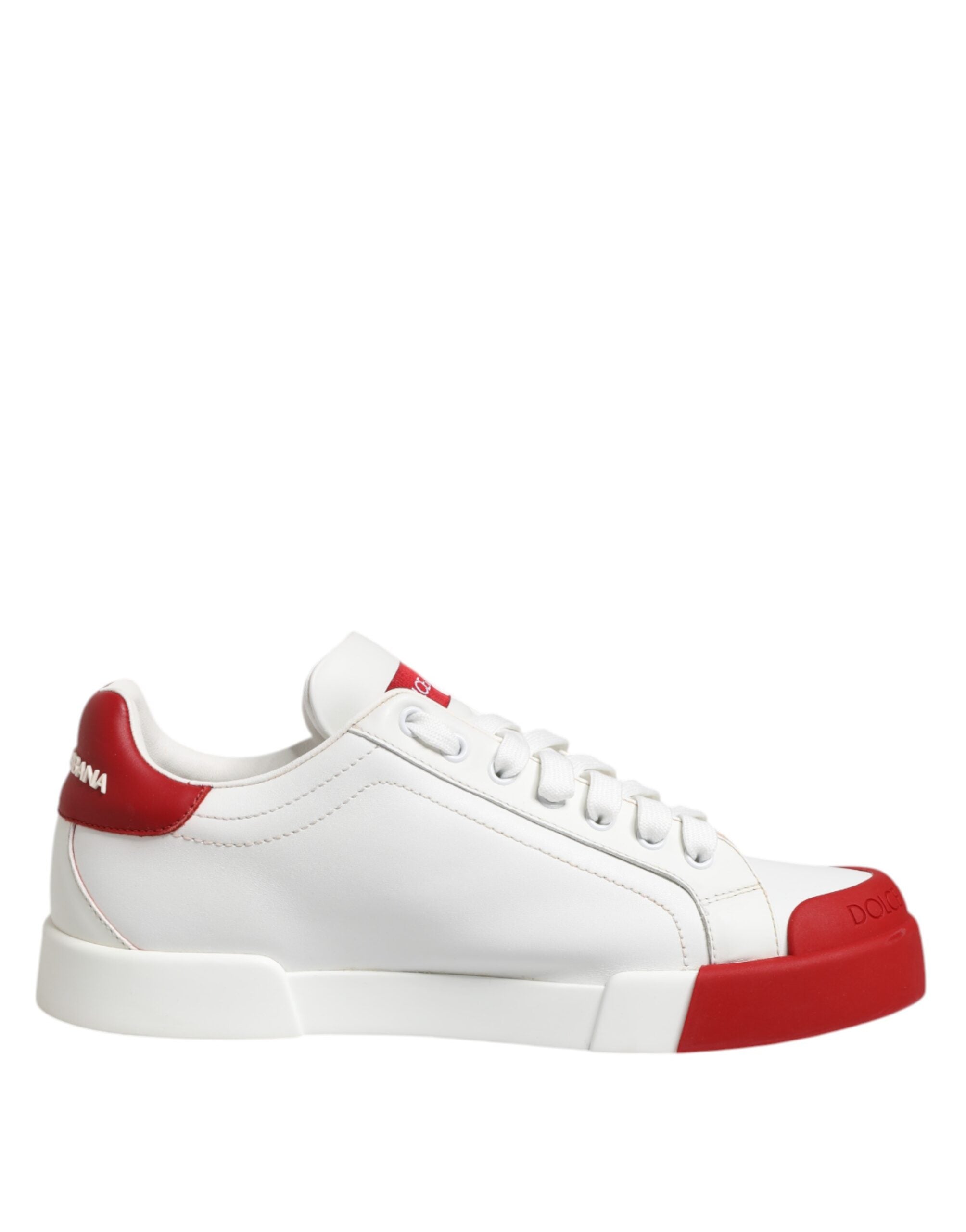 White Red Leather Lace Up Sneakers Shoes