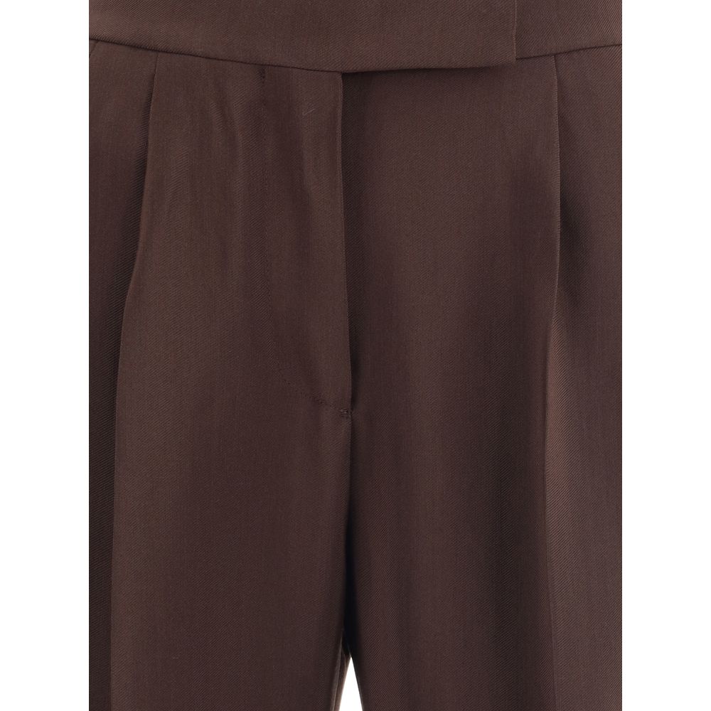 Brown Viscose Casual Pants