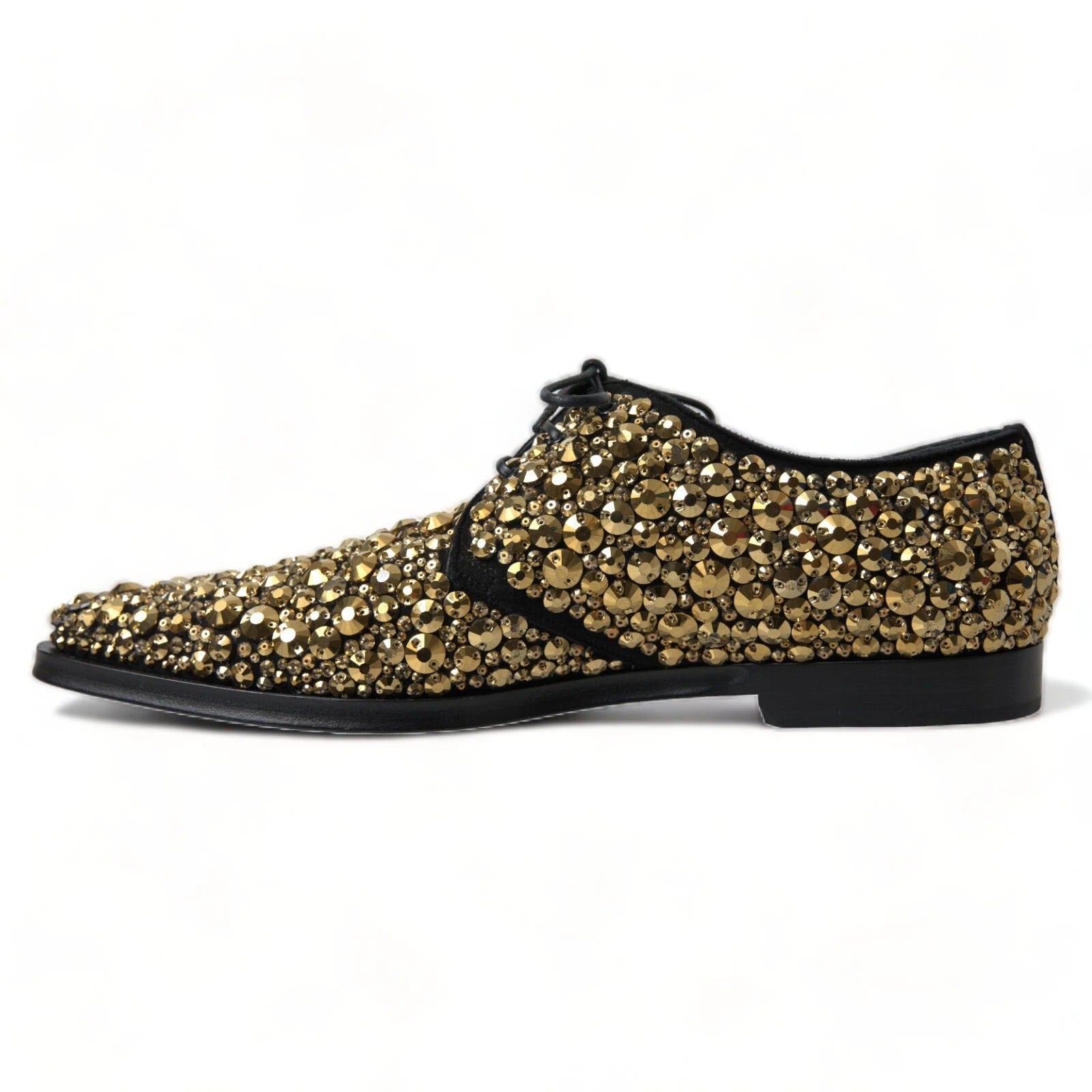Black Gold Embellished Derby Shoes