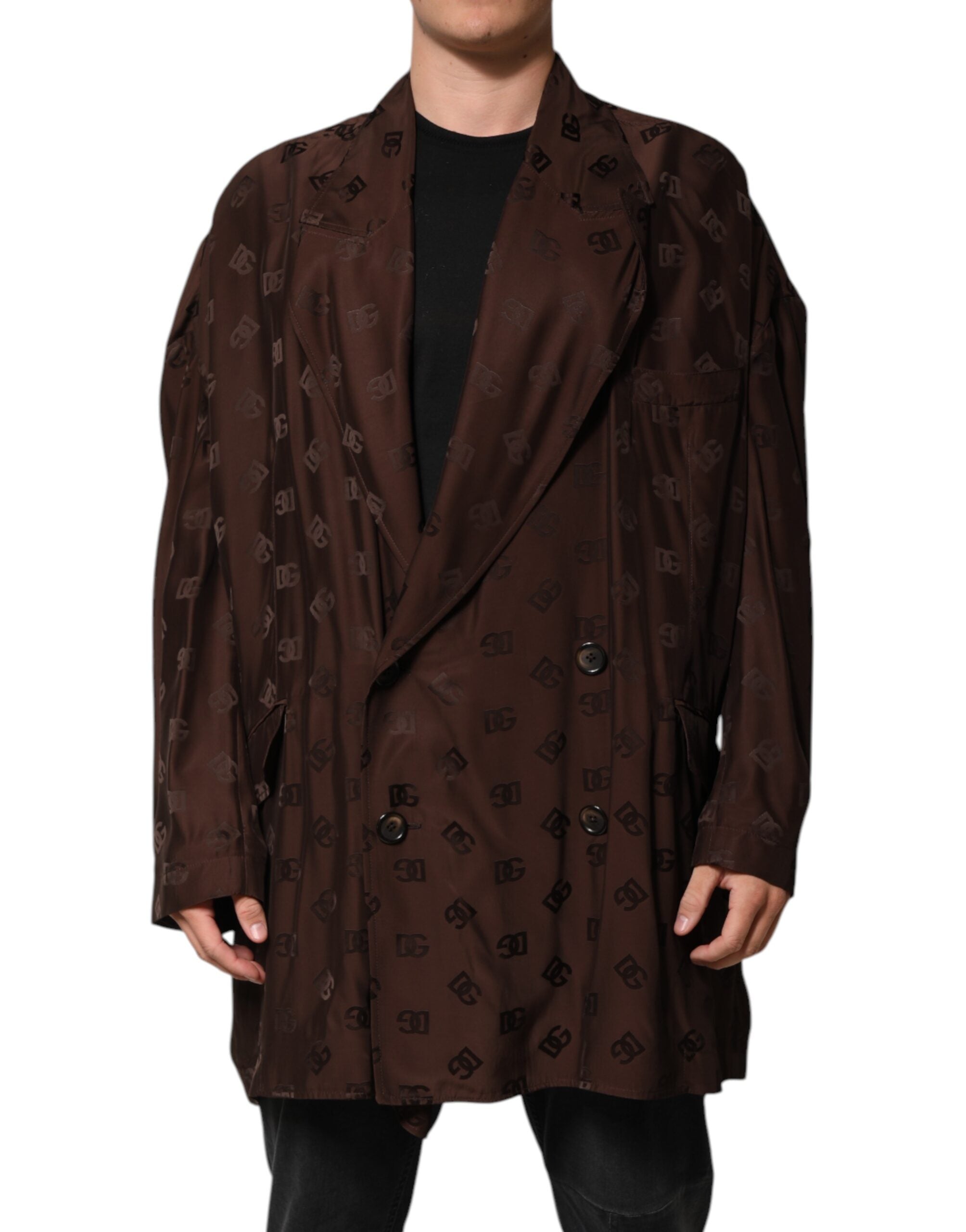 Brown Polyester Logo Monogram Coat Jacket