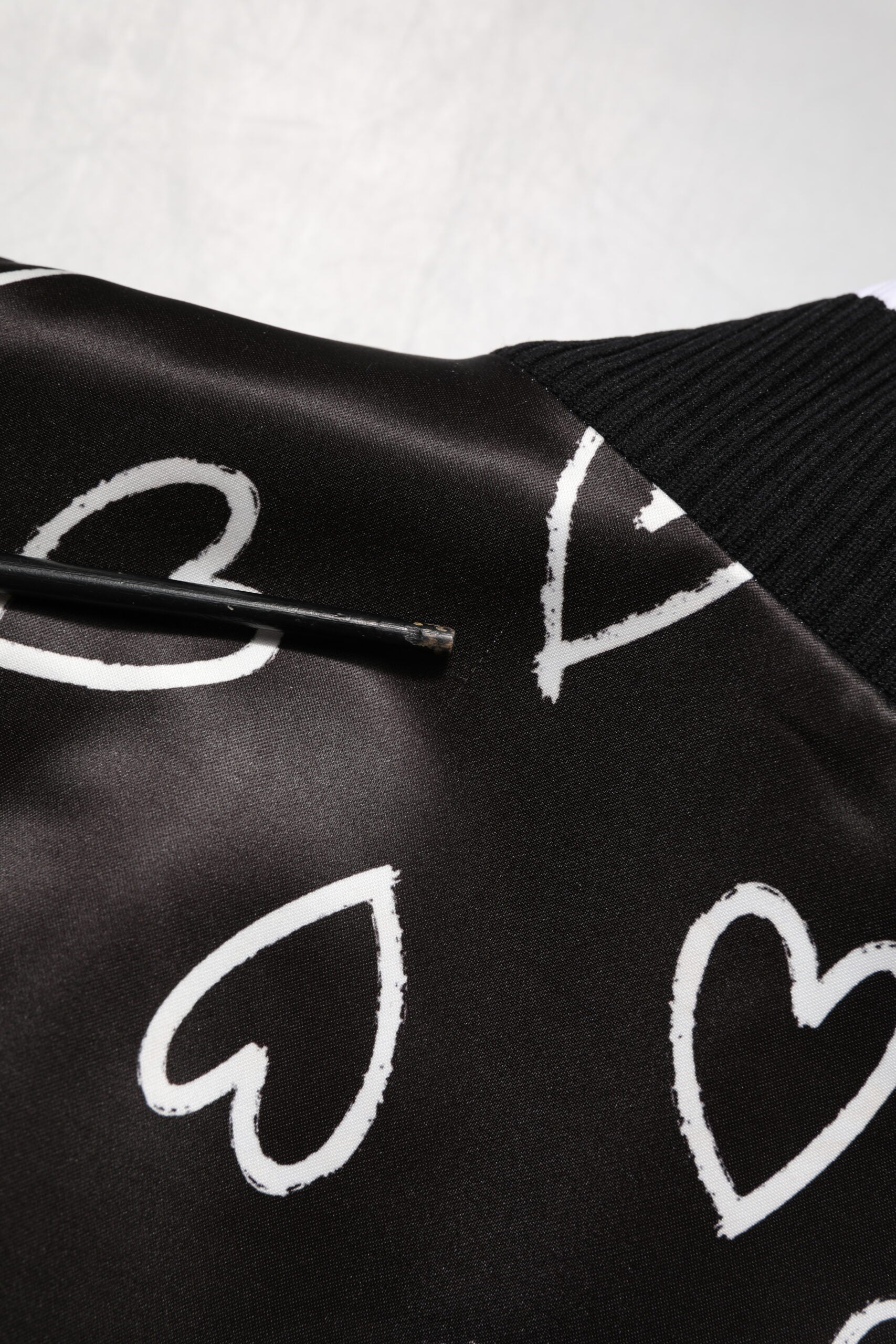 Black Polyester Heart Print Bomber Jacket