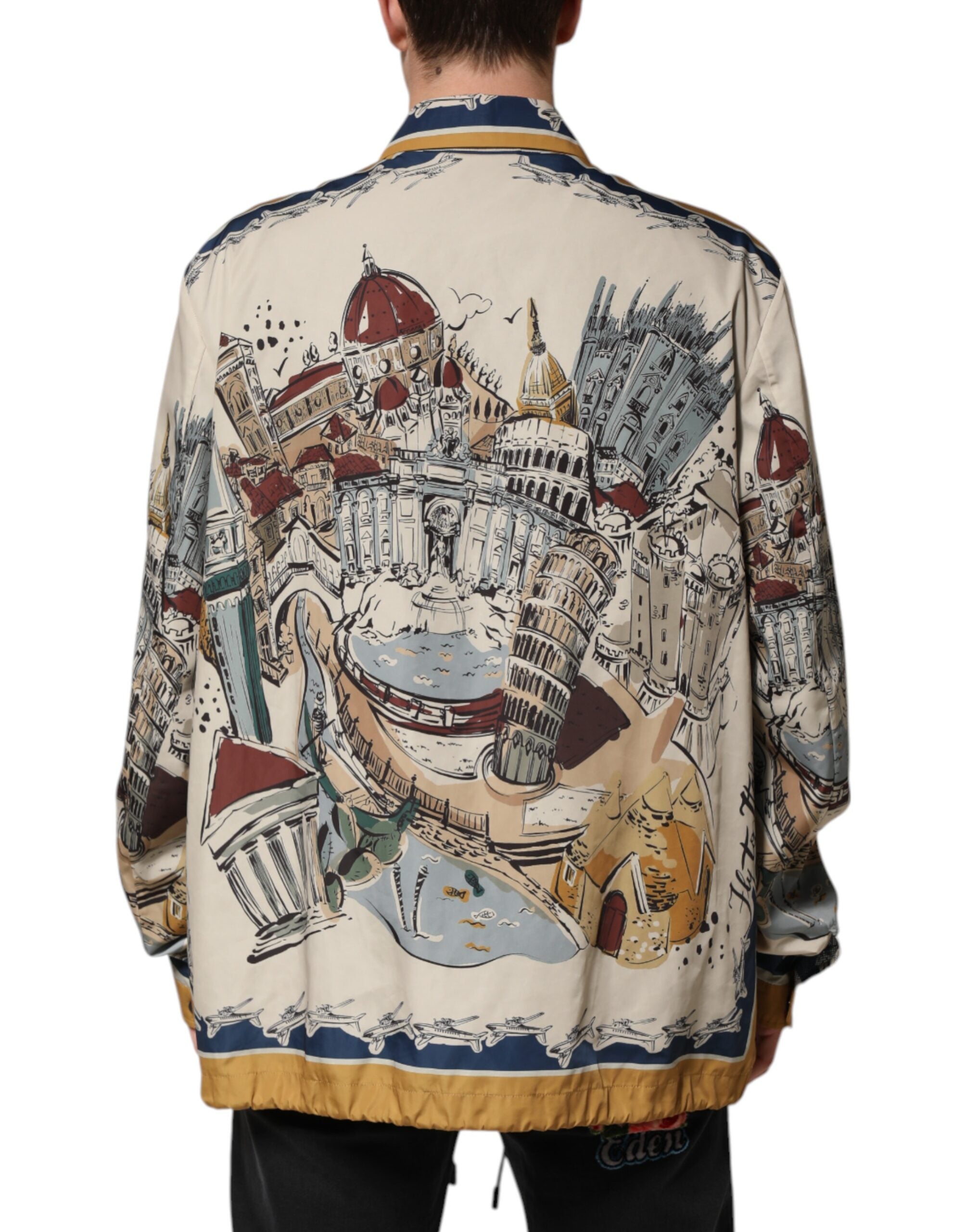 Multicolor Italian Motif Men Bomber Jacket