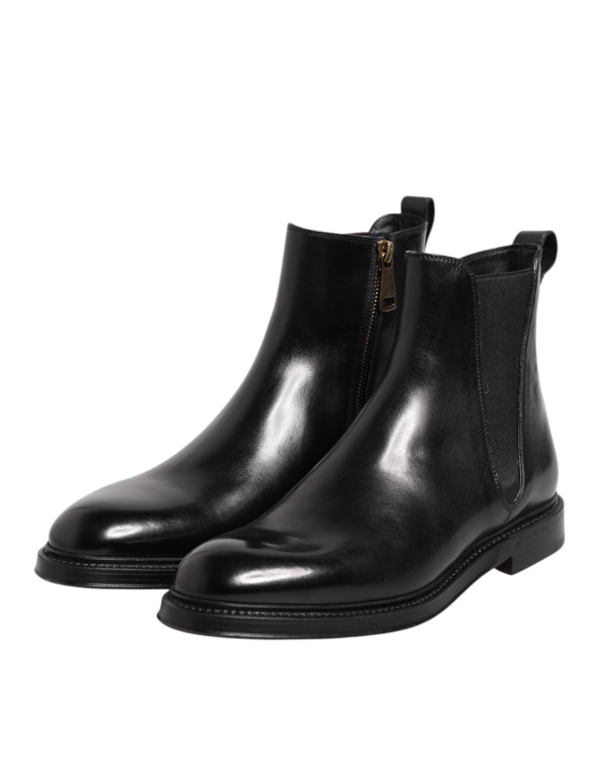 Black Chelsea Leather Mid Calf Boots Shoes