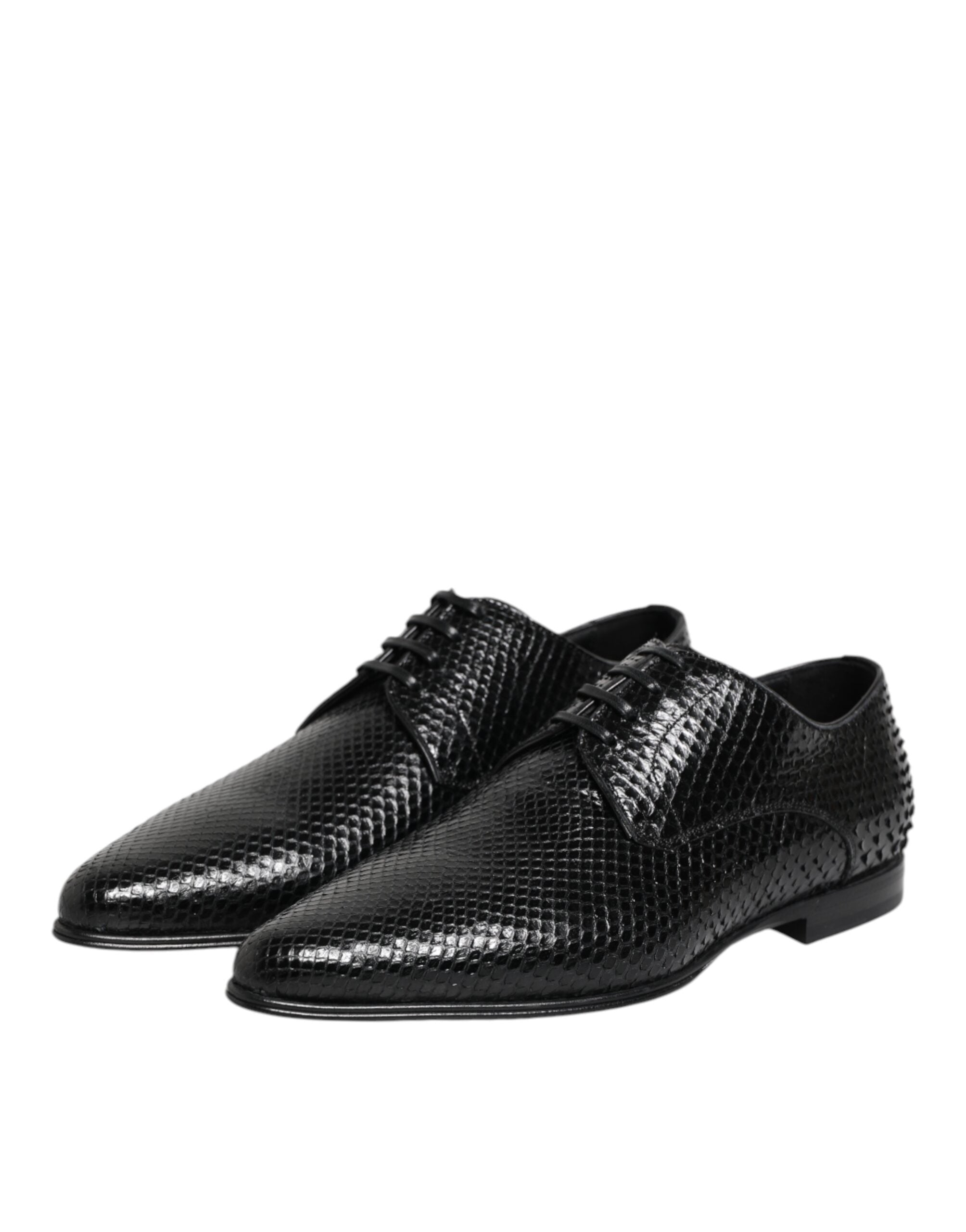 Black Exotic Leather Lace Up Derby Shoes