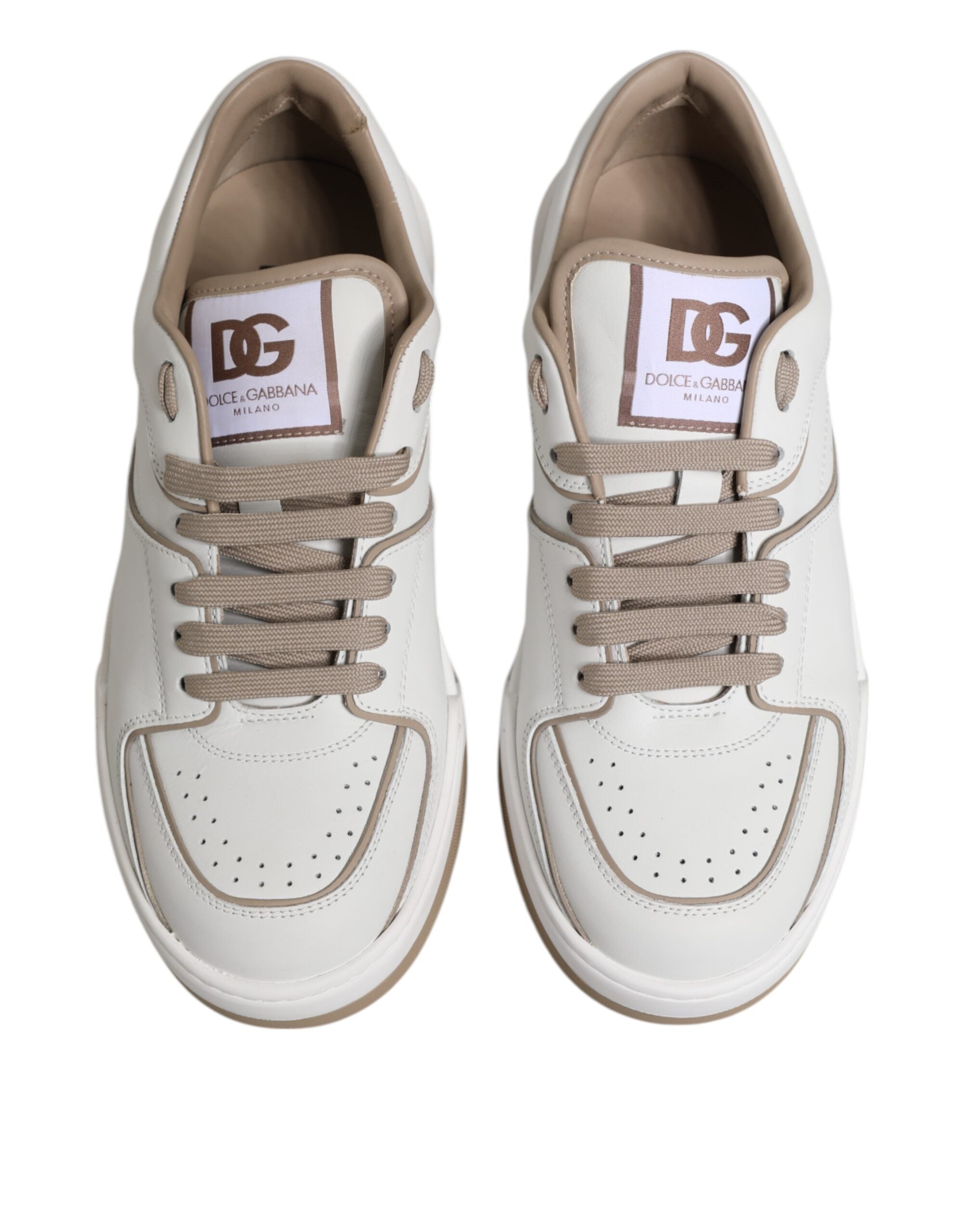 White Brown Leather Low Top Men Sneakers Shoes