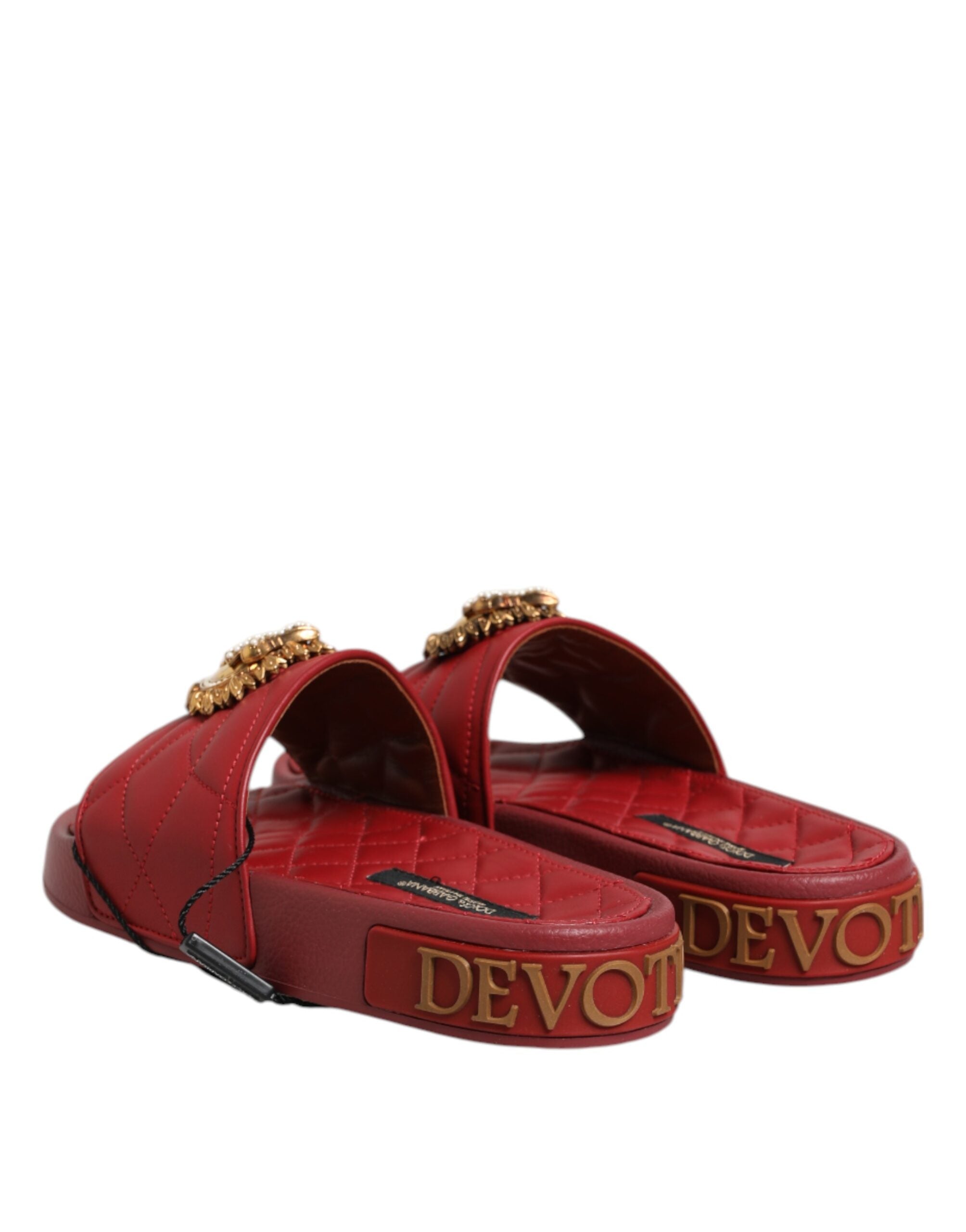 Red Devotion Matelassé Leather Slides Shoes