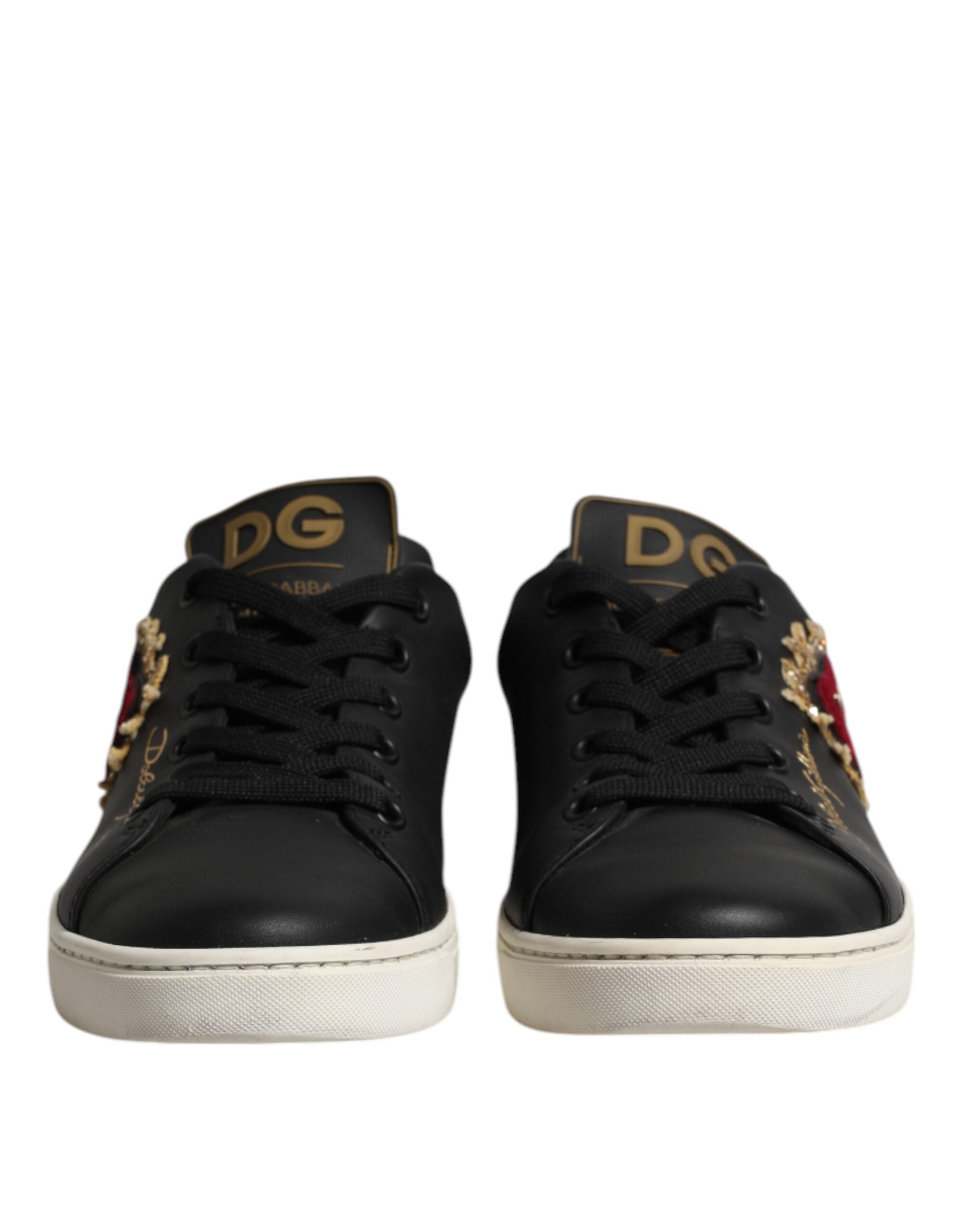Black Leather Sacred Heart Sneakers Shoes