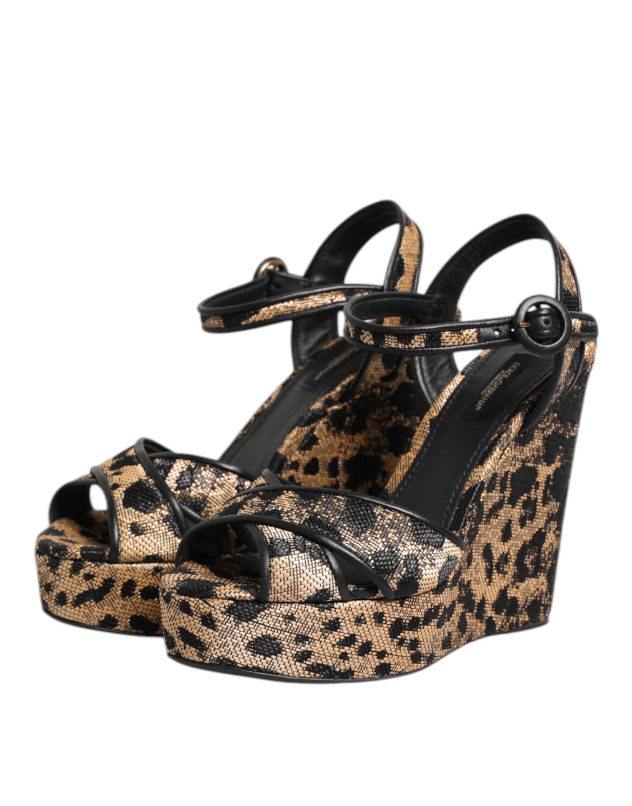 Brown Leopard Wedges Ankle Strap Sandals Shoes