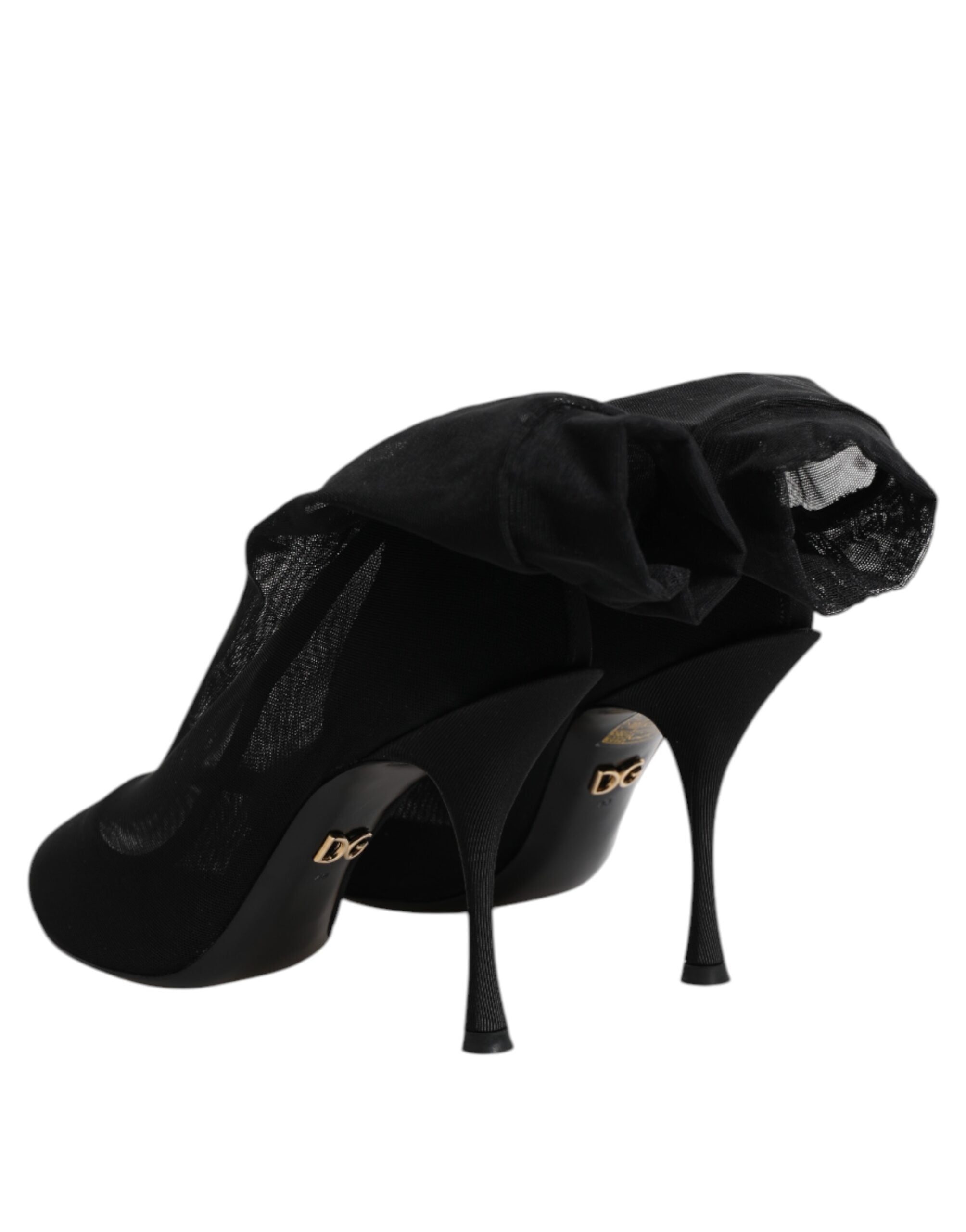 Black Silk Stretch Mesh Sock Boots Shoes