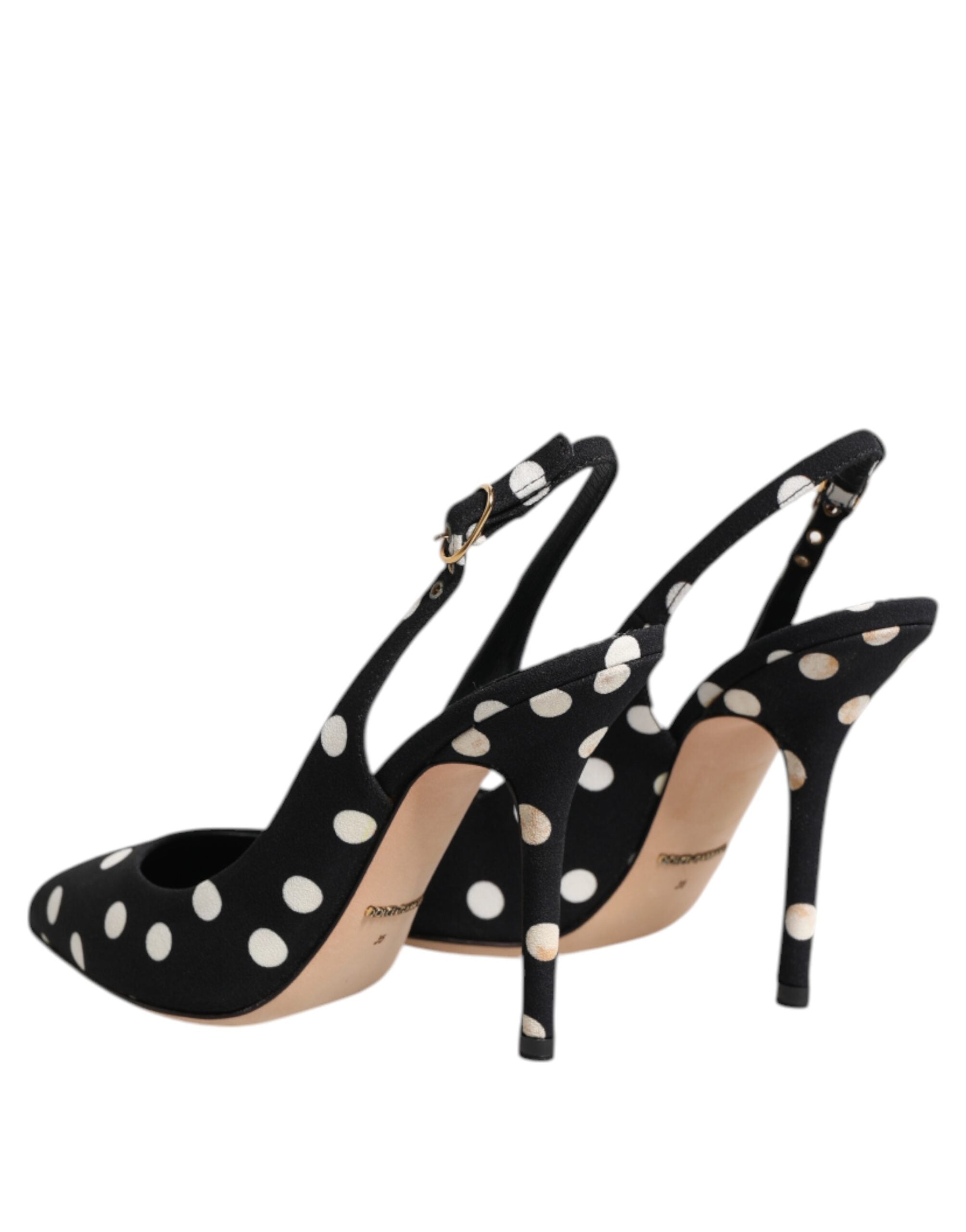 Black White Dotted Stiletto Slingback Shoes