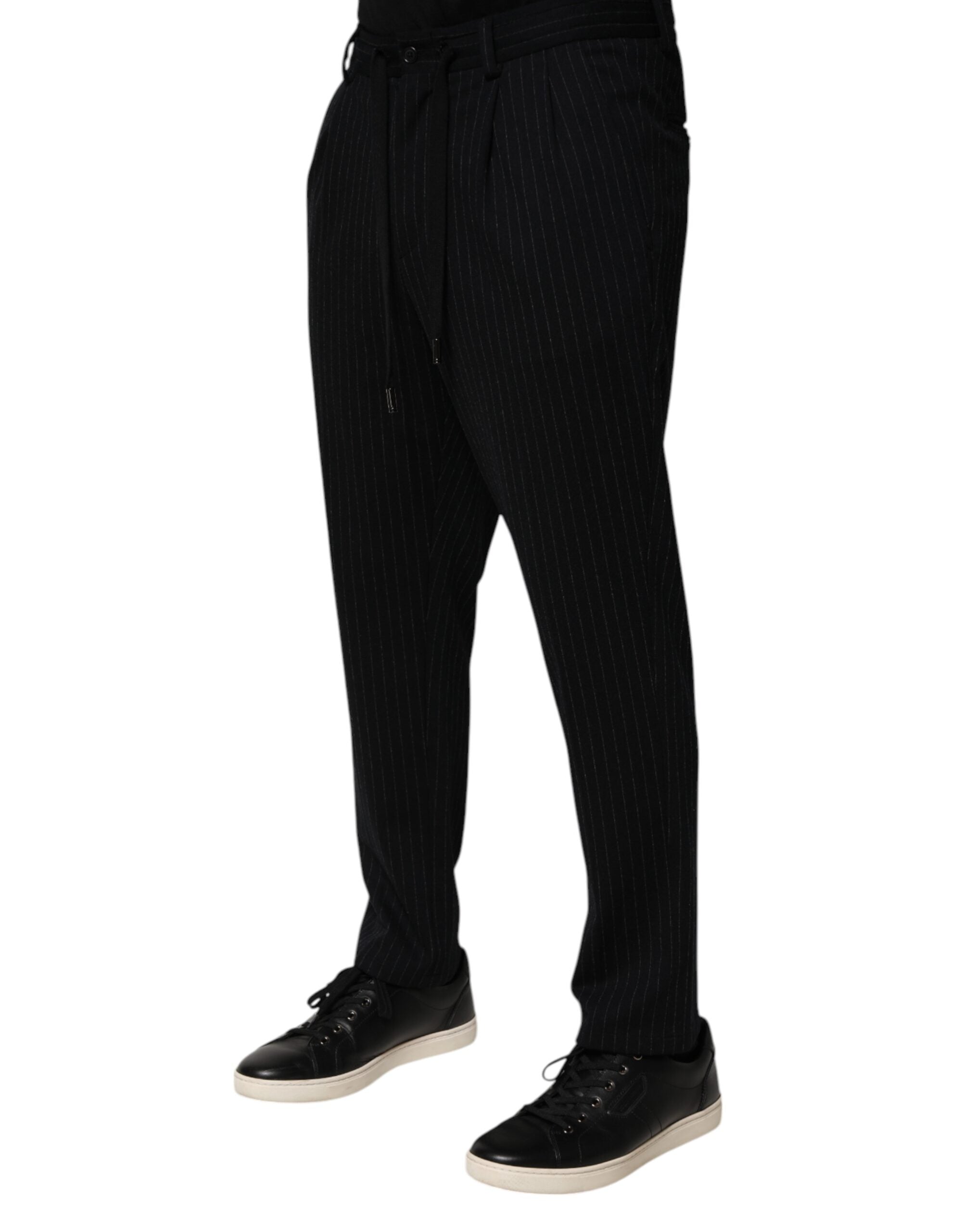 Black Stripes Viscose Skinny Dress Men Pants
