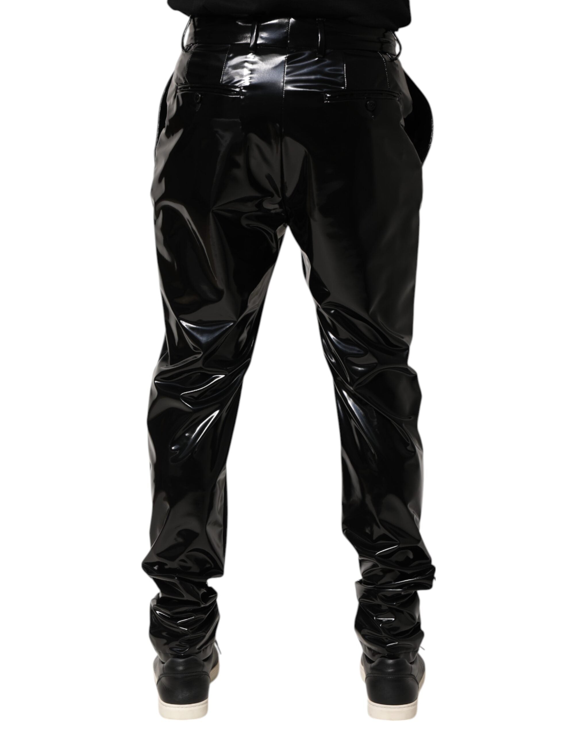 Black Polyester Mid Waist Men Trouser Pants