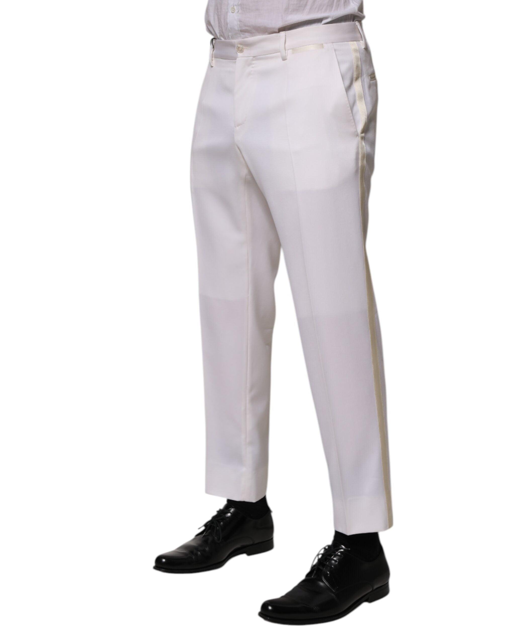 White Polyester Tapered Formal Trouser Pants