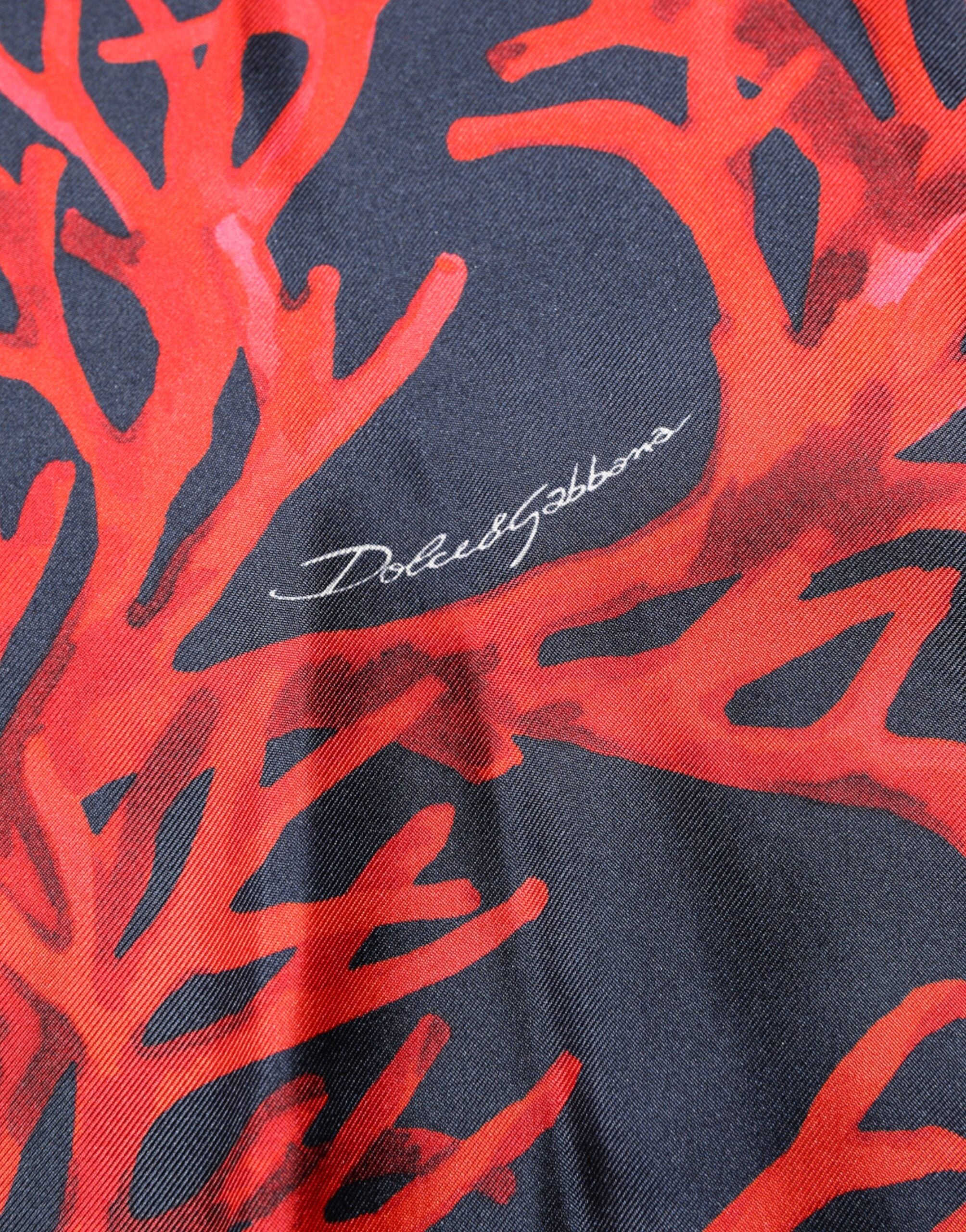 Navy Red Silk Coral Print Pullover Sweater