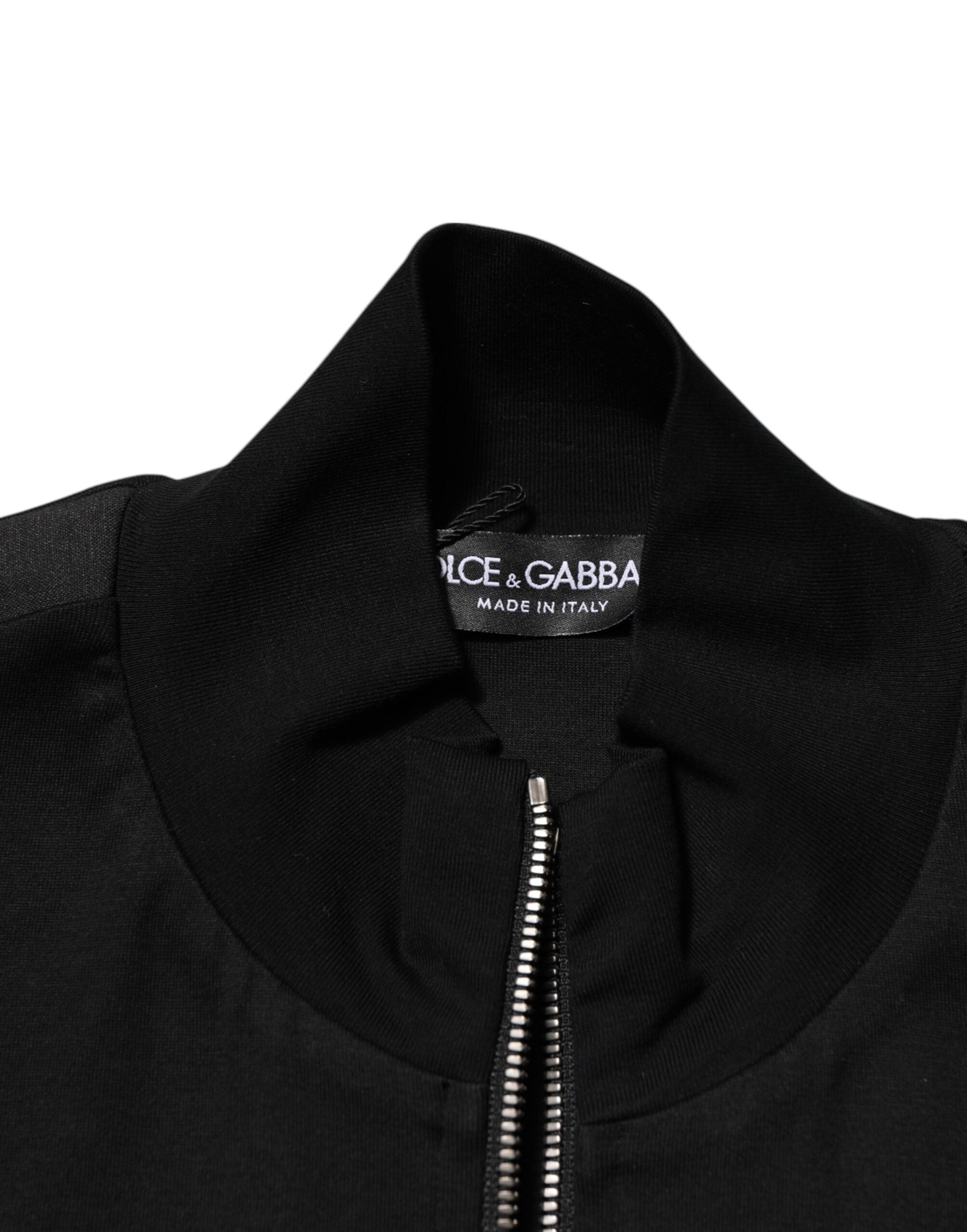 Black Cotton Logo Full Zip Men Bomber Jacket