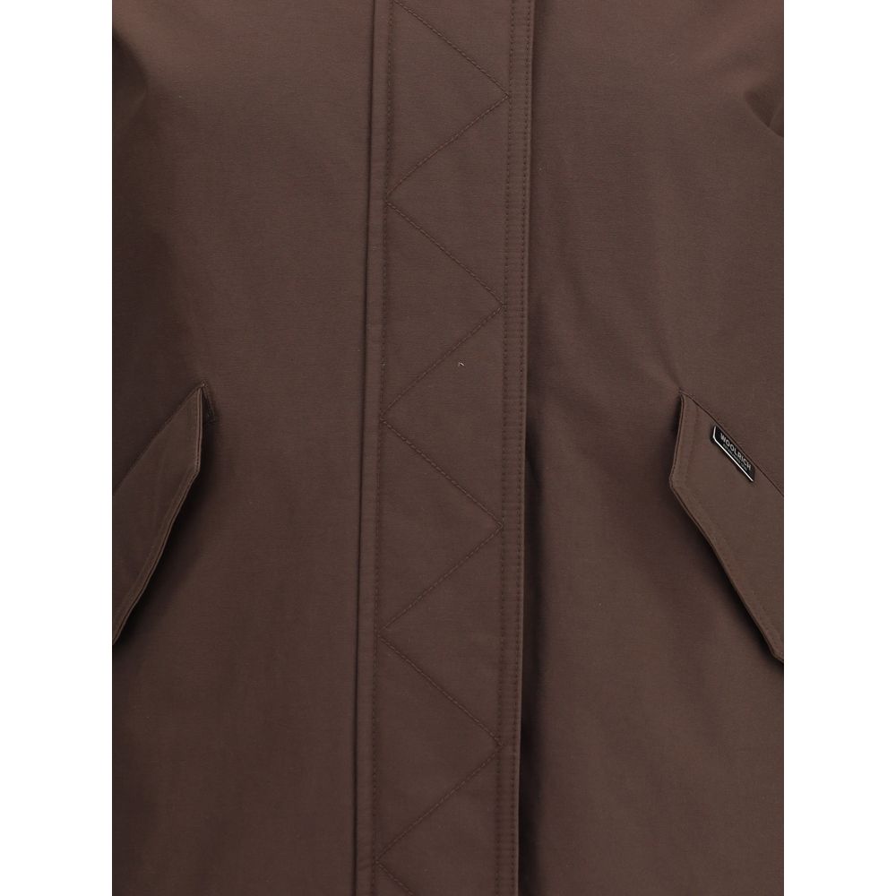 Brown Cotton Full-Length Jacket