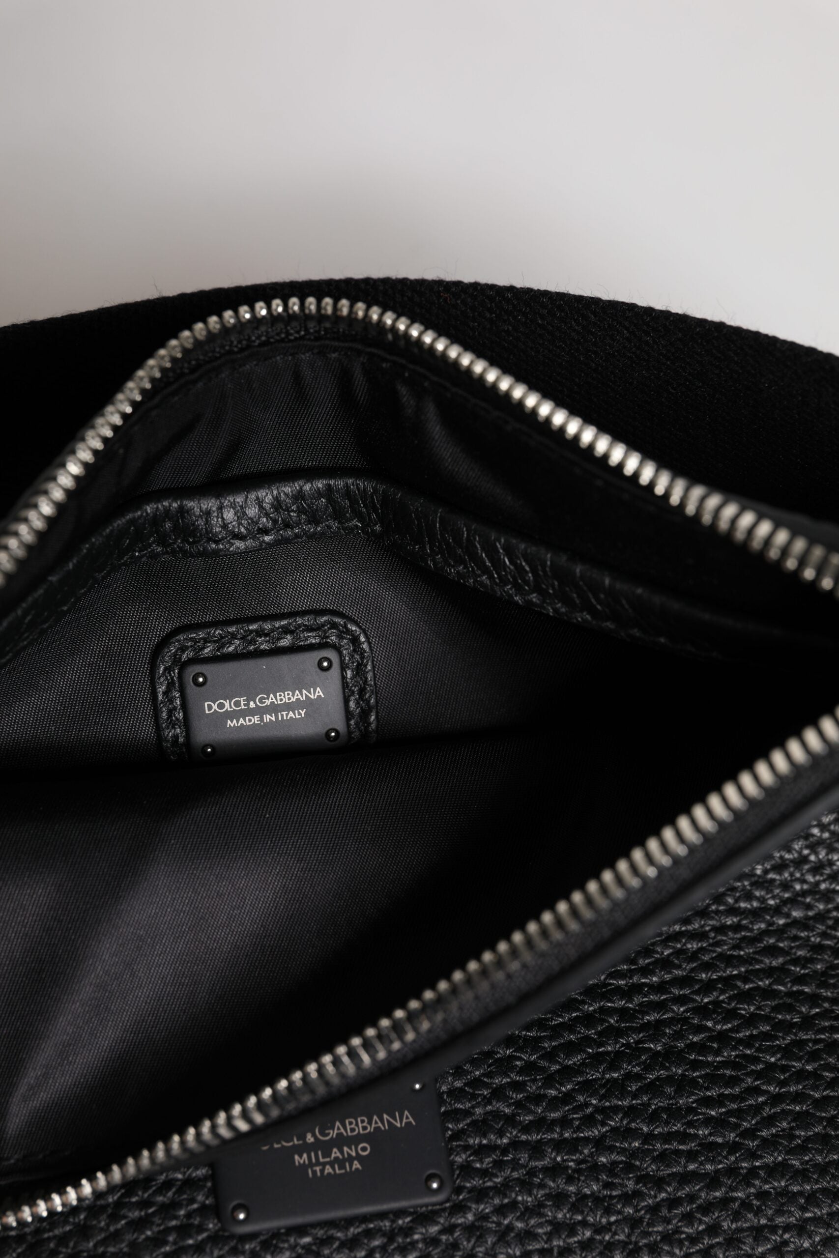 Black Leather Logo Embossed Waist Fanny Pack Bag