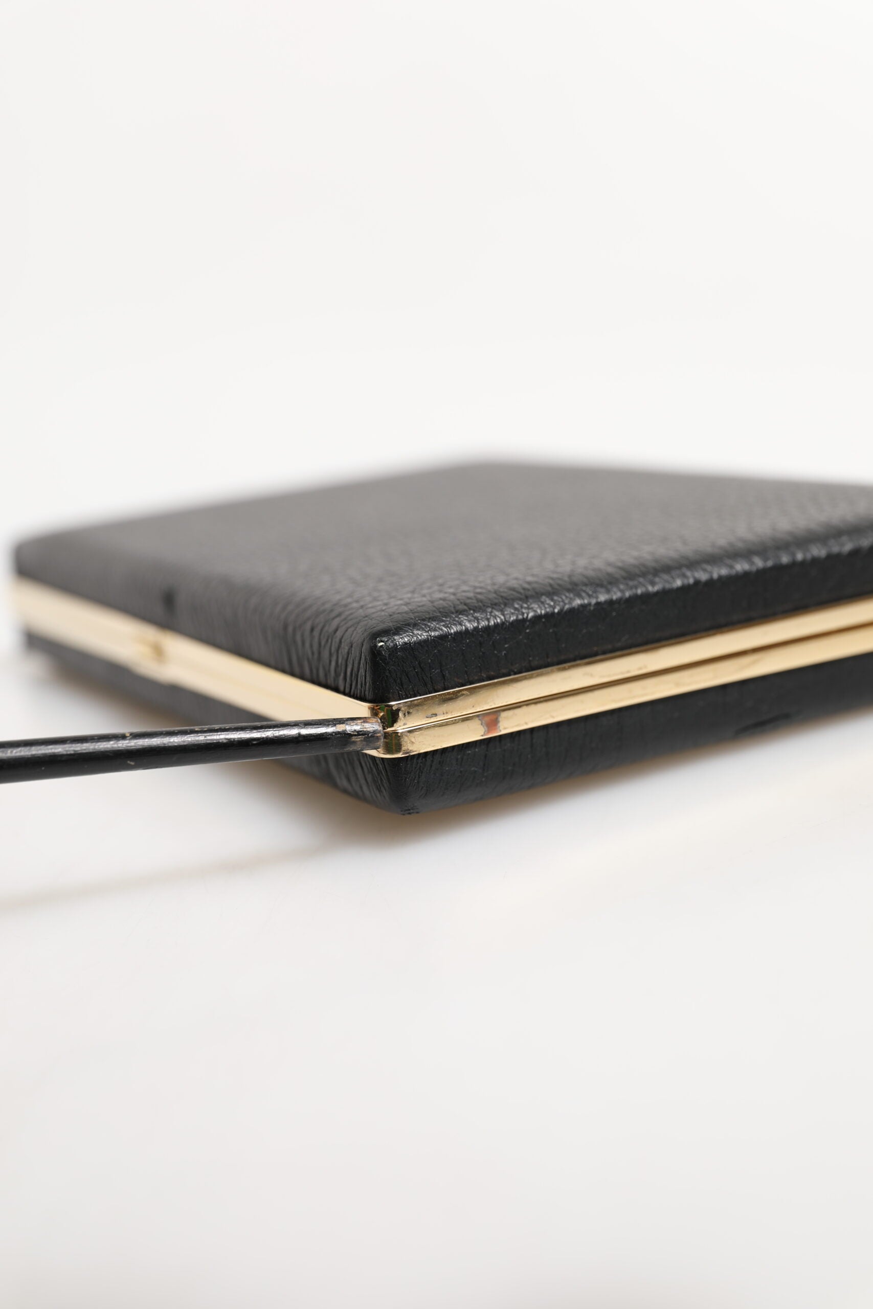 Black Leather Gold Frame Clutch Evening Party Purse Bag