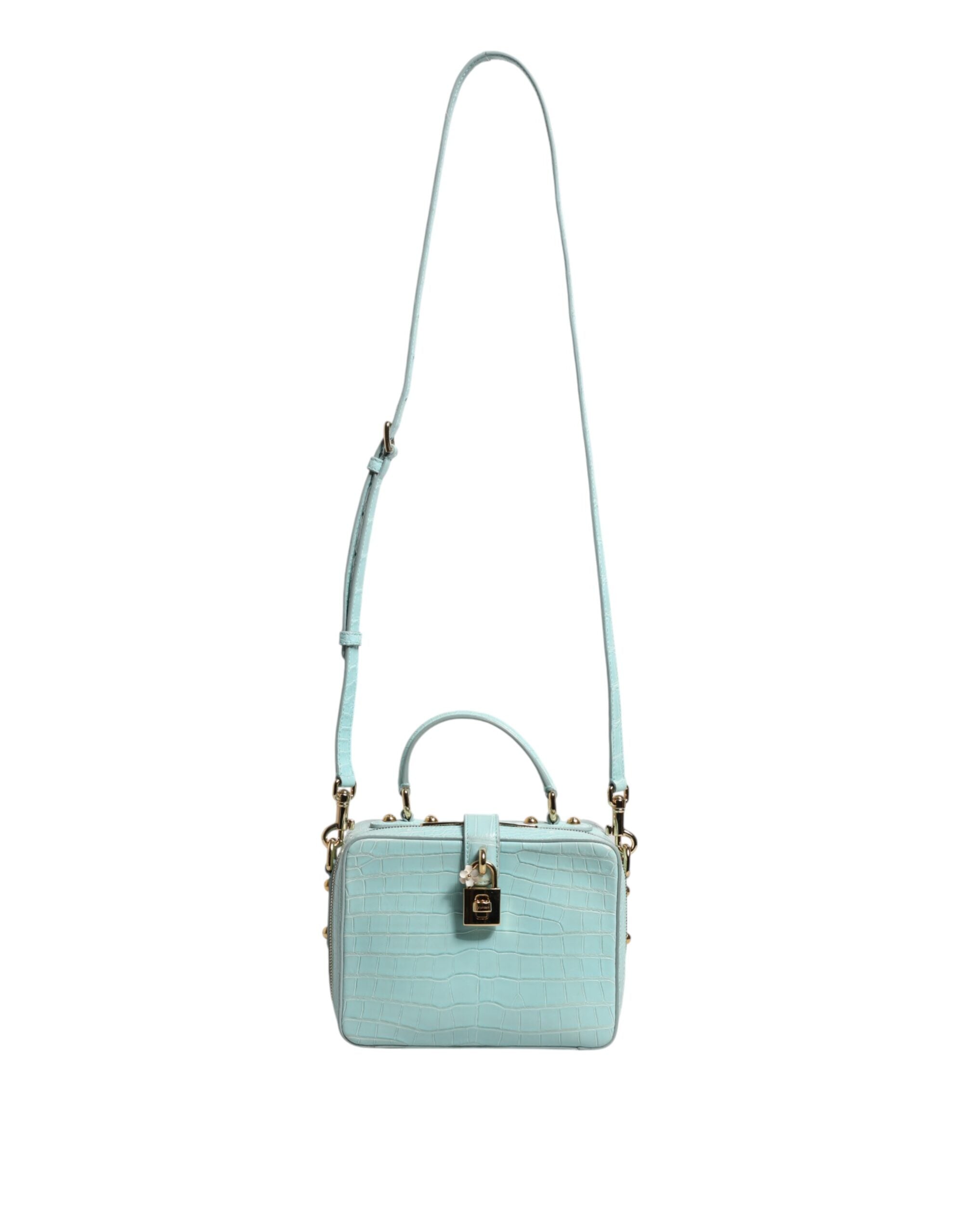Mint Green Embossed Leather Padlock Shoulder Bag