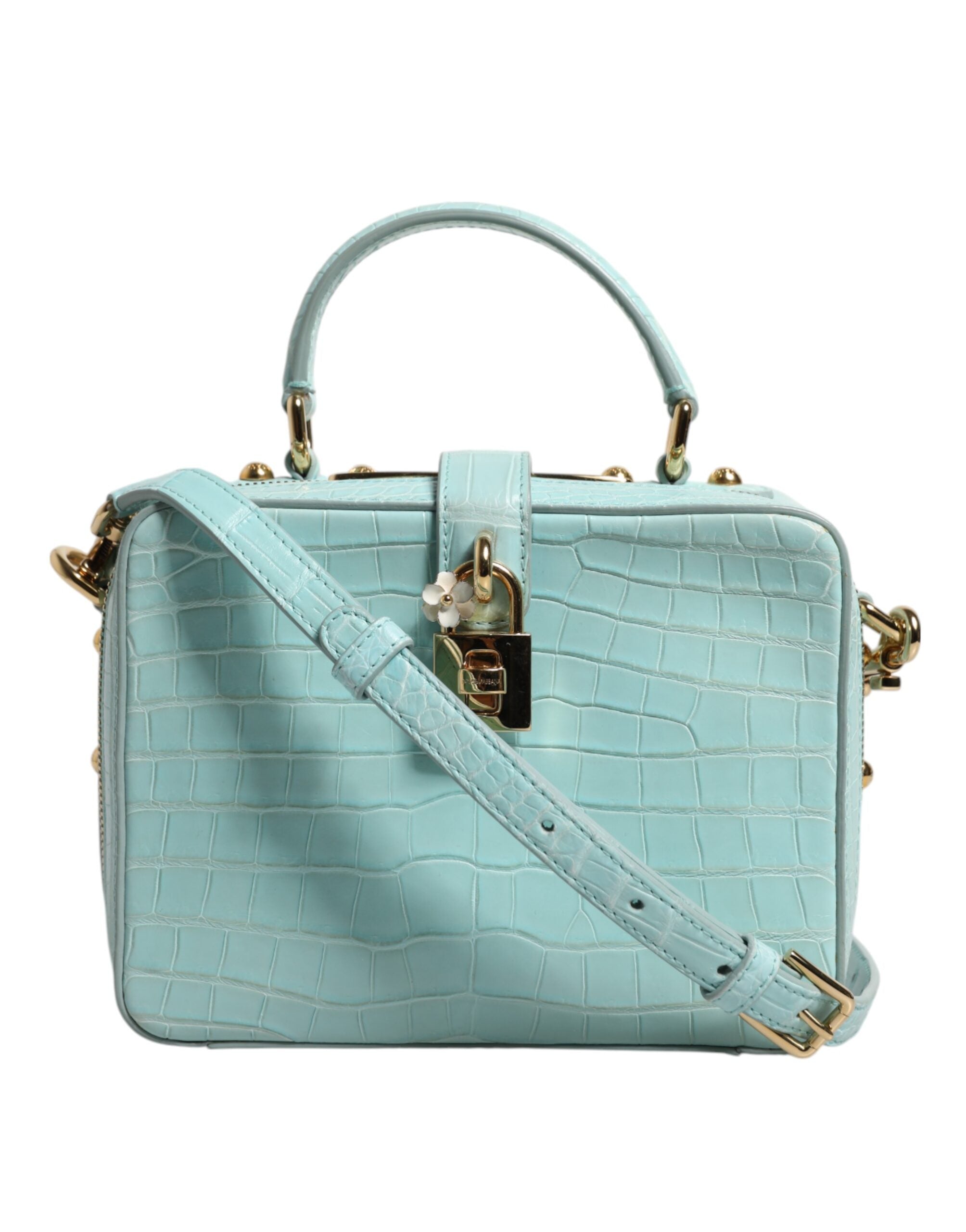 Mint Green Embossed Leather Padlock Shoulder Bag