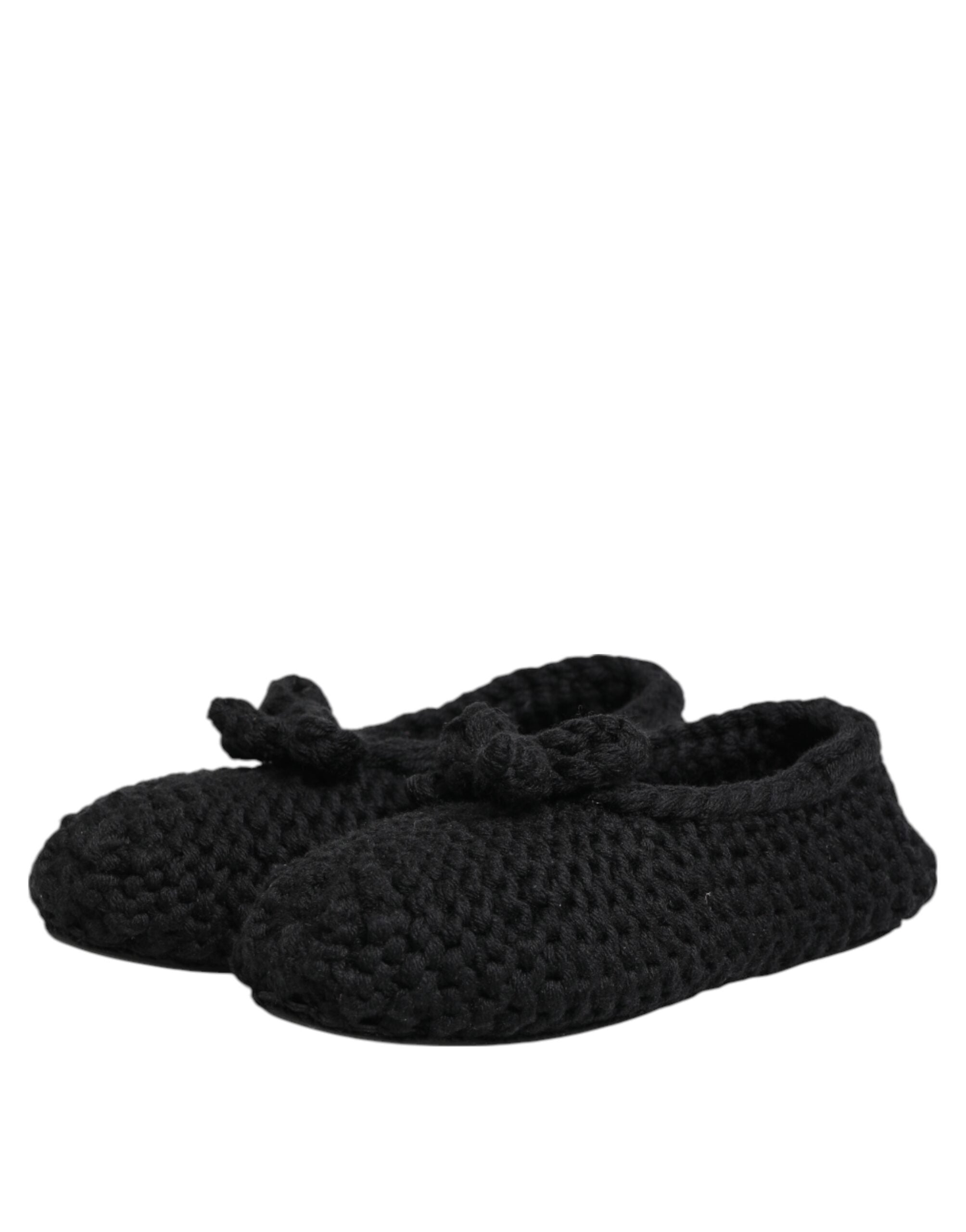 Black Wool Knit Slip On Ballerina Flats Shoes