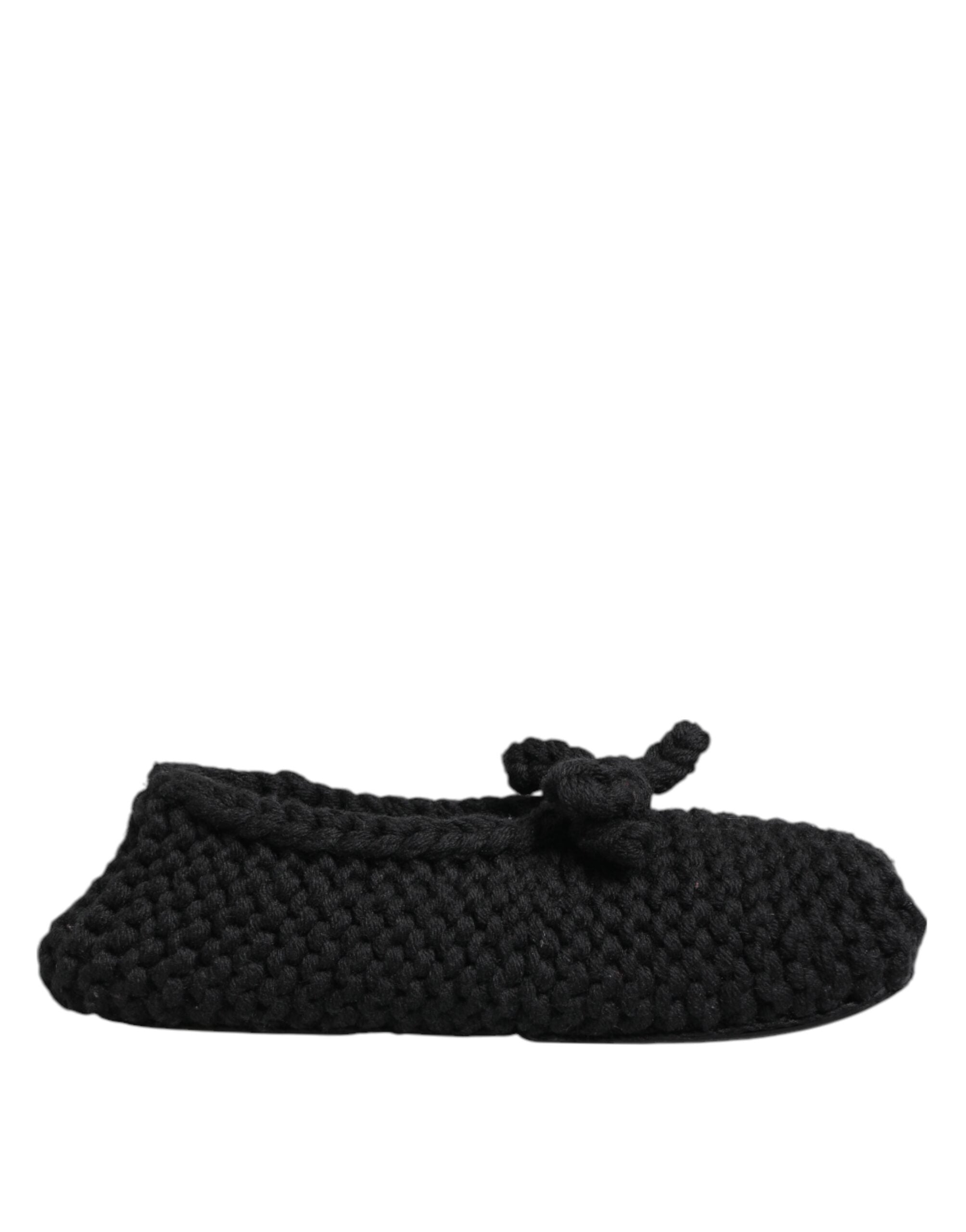 Black Wool Knit Slip On Ballerina Flats Shoes