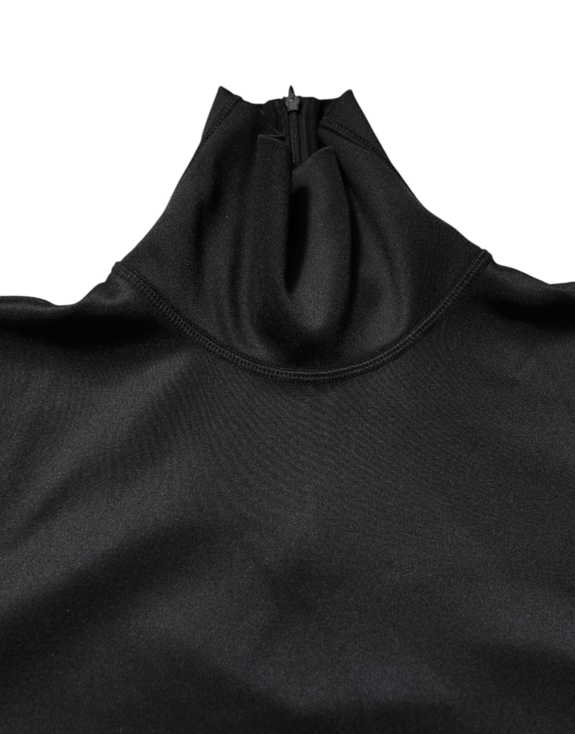 Black Polyester Turtleneck Pullover Sweater
