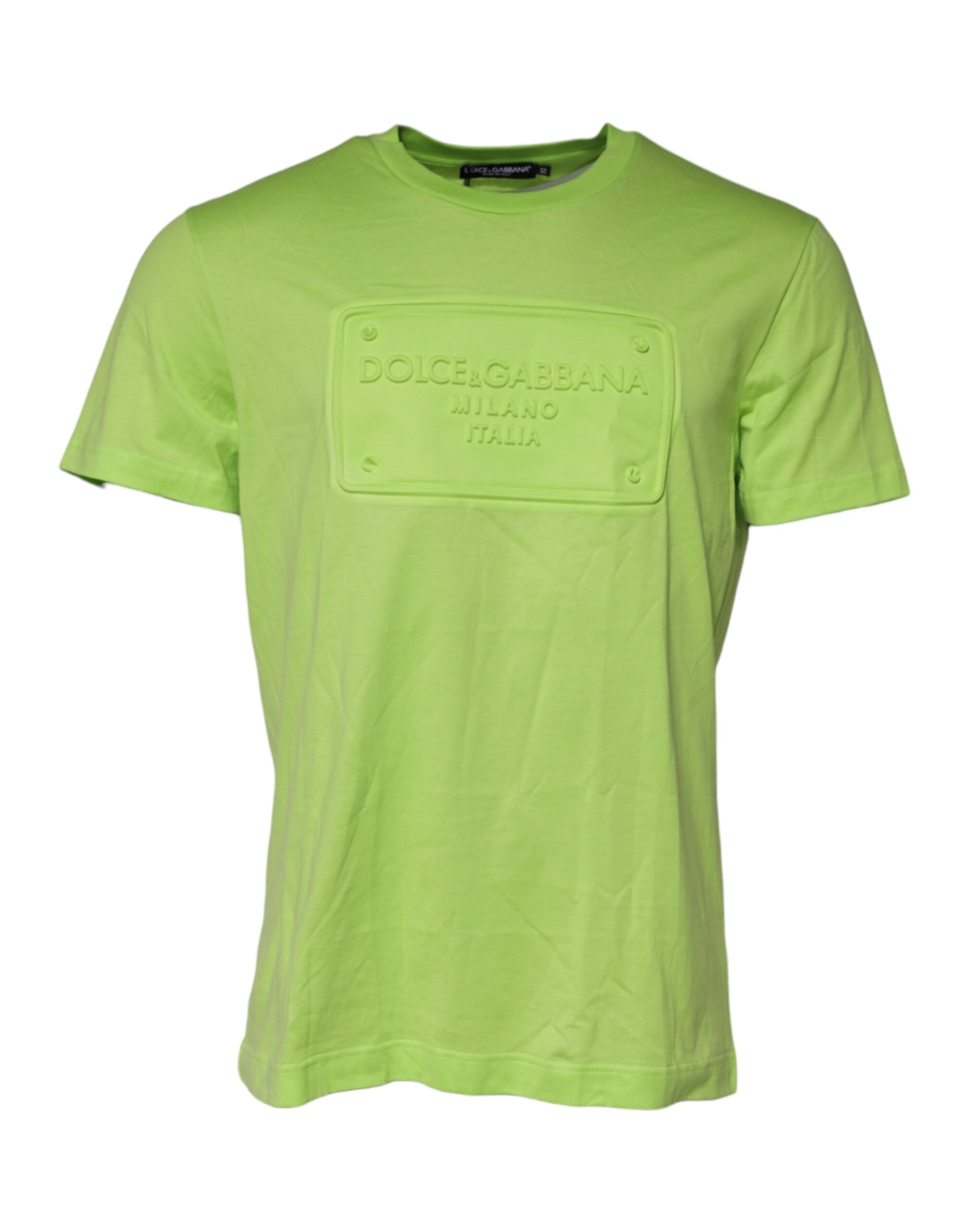 Green Embossed Logo Cotton Crew Neck T-shirt
