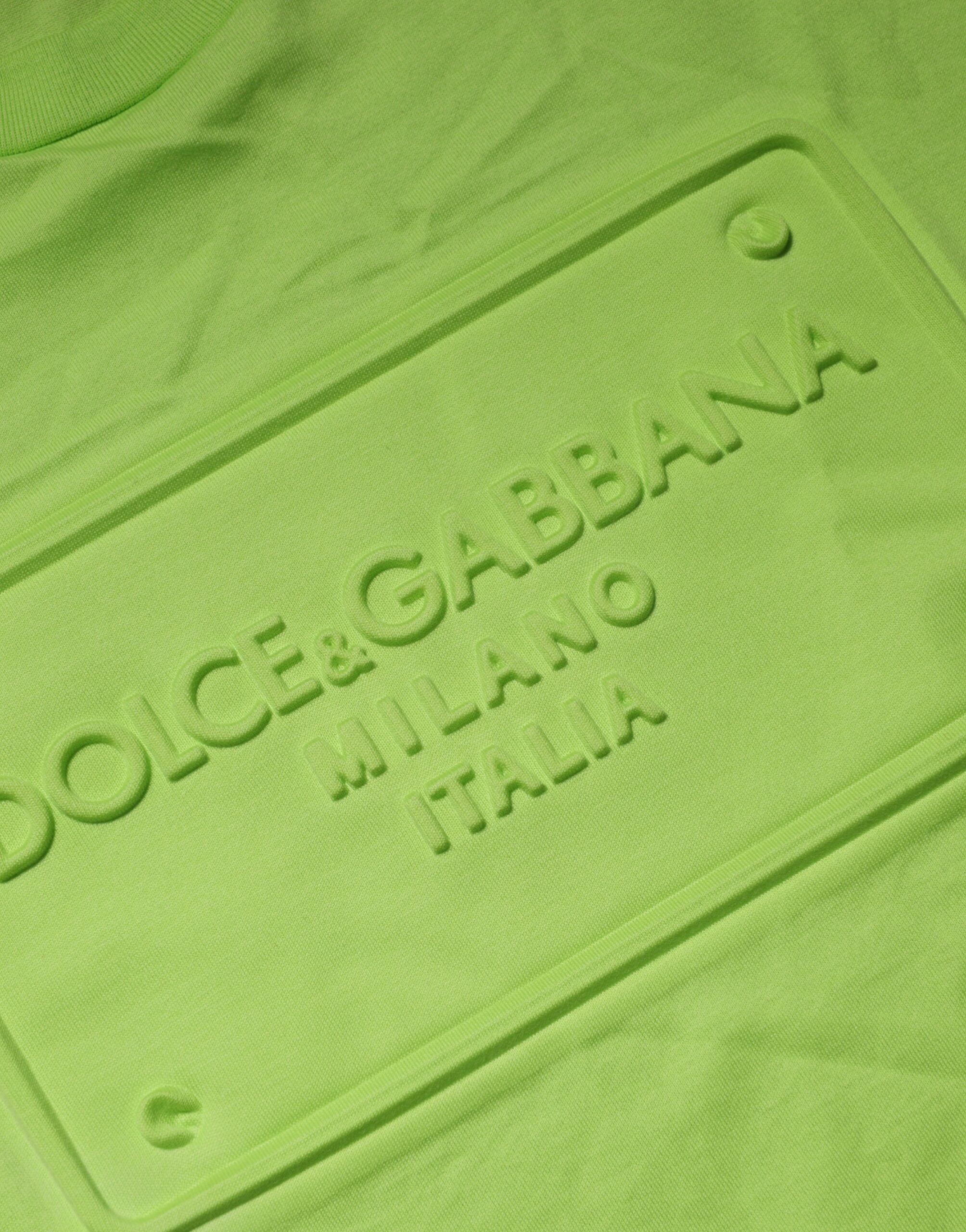 Green Embossed Logo Cotton Crew Neck T-shirt