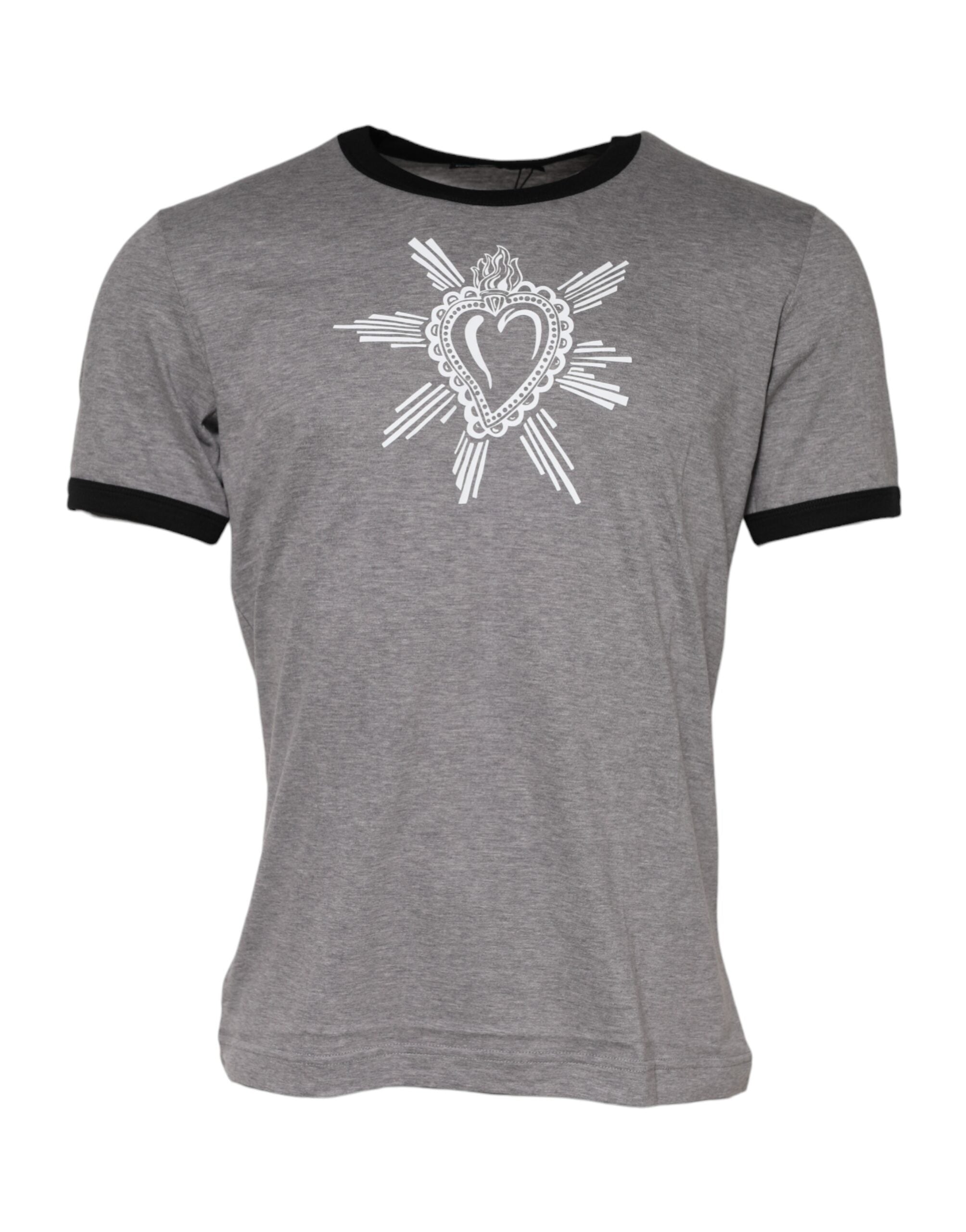 Gray Sacred Heart Cotton Crew Neck T-shirt
