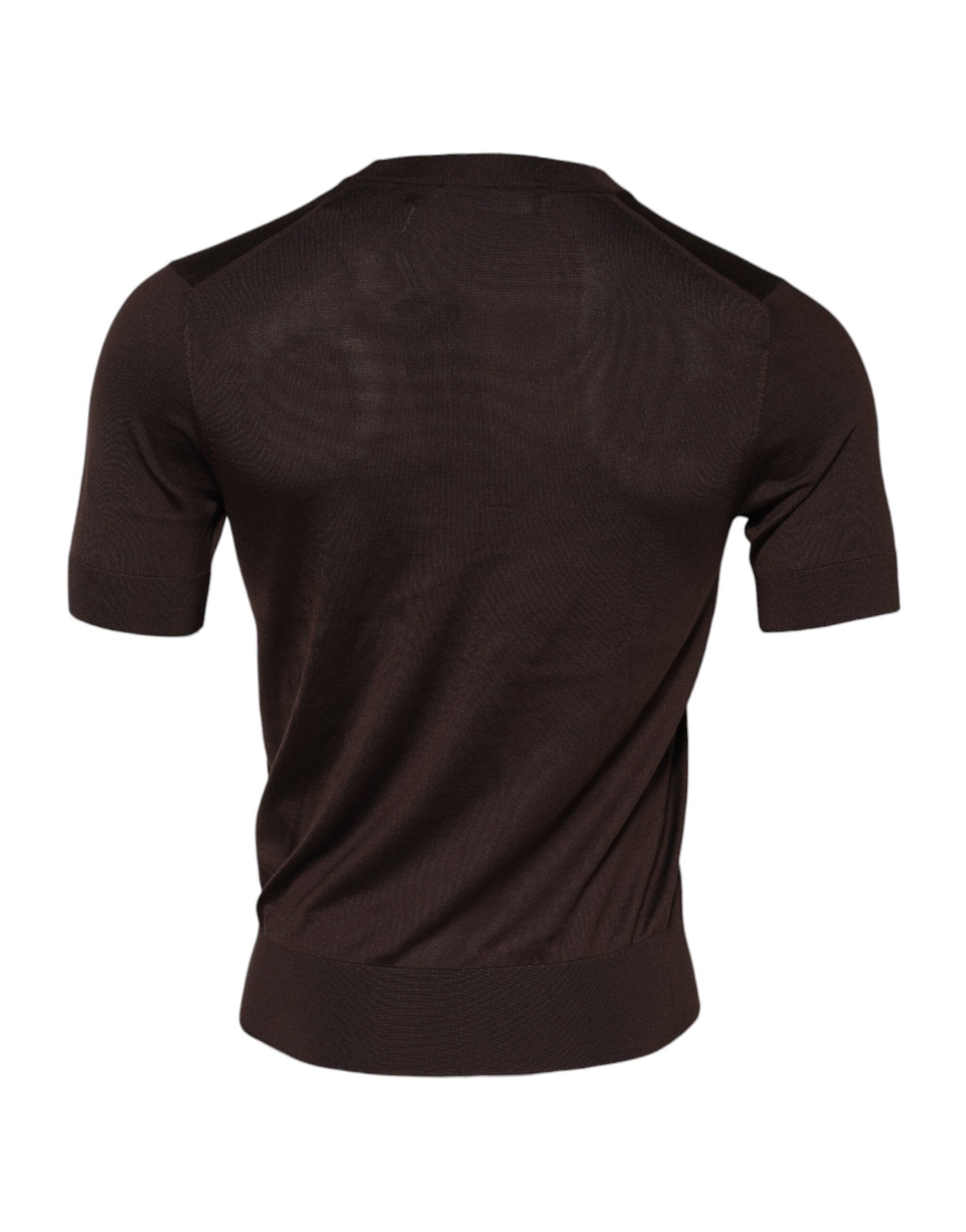 Brown Silk Crew Neck Short Sleeves T-shirt