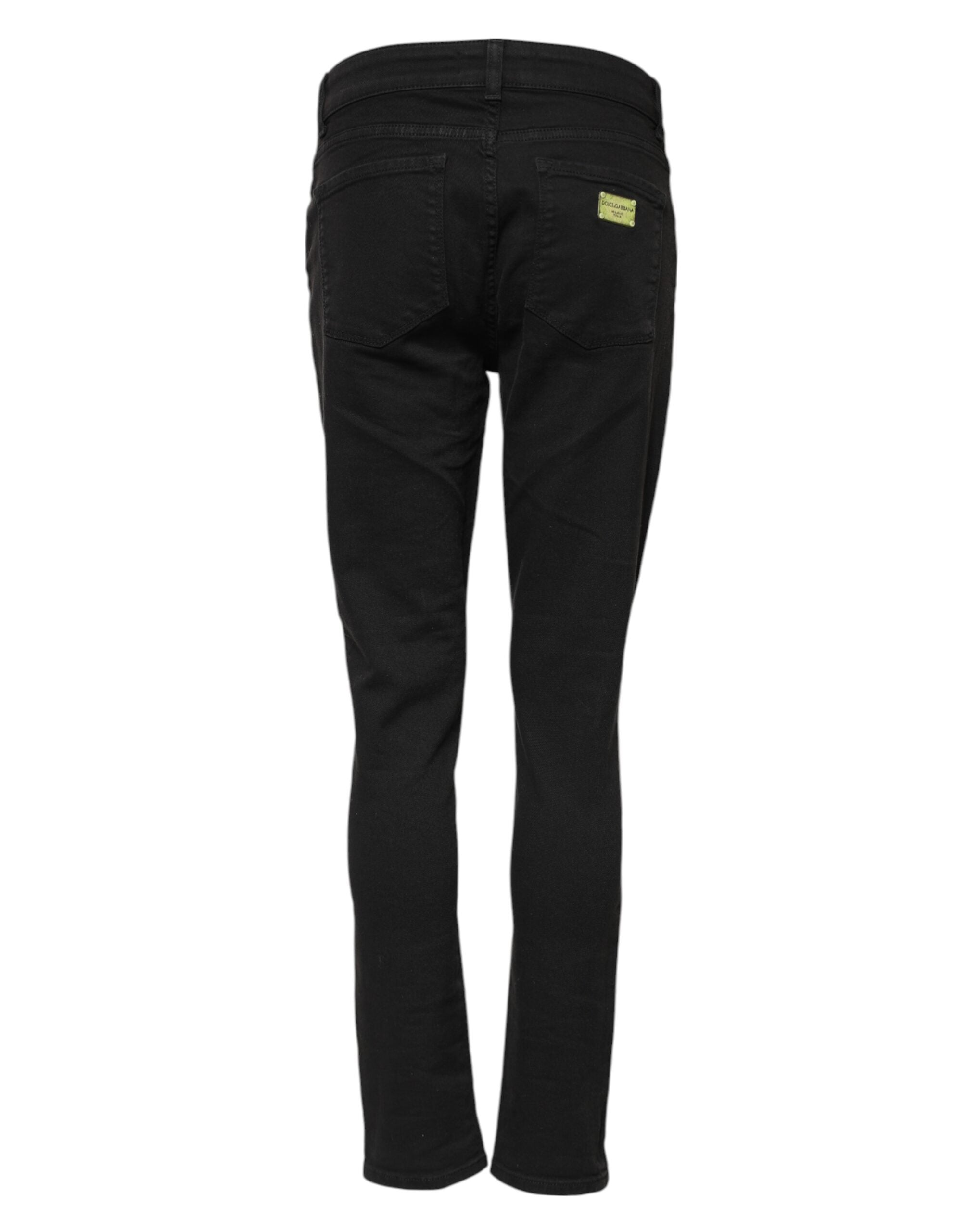 Black Cotton Skinny Mid Waist Denim Jeans