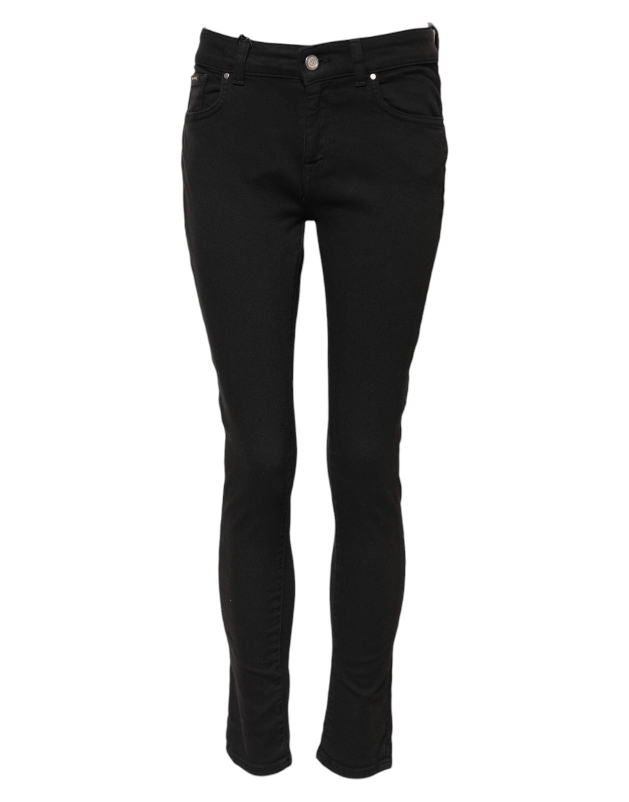 Black Cotton Skinny Mid Waist Denim Jeans